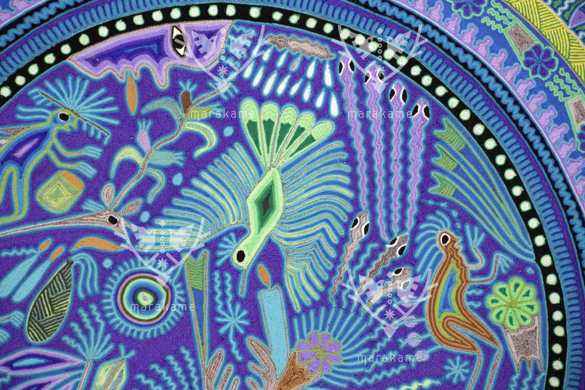 Nierika de Estambre Círculo Huichol - Wautüri - Ofrenda de Venado - 120 cm. - 2025