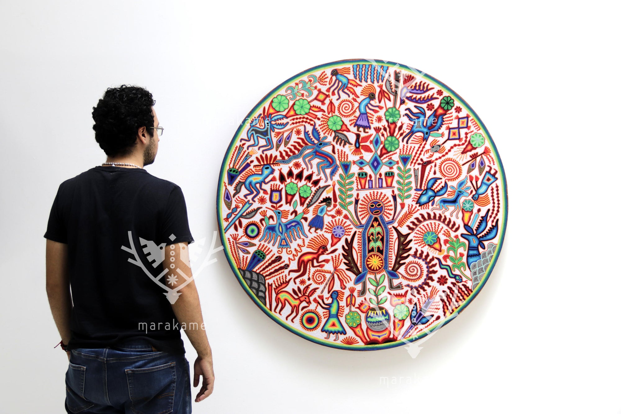 Nierika de Estambre Círculo Huichol - Cosecha del venado azul- 120 cm. - 2025