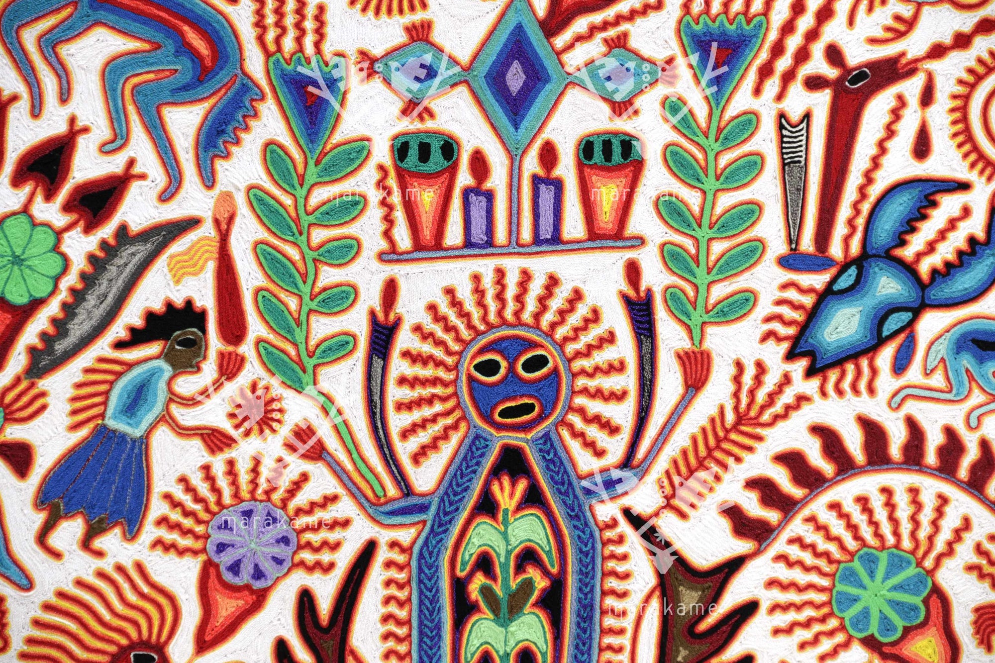 Nierika de Estambre Círculo Huichol - Cosecha del venado azul- 120 cm. - 2025