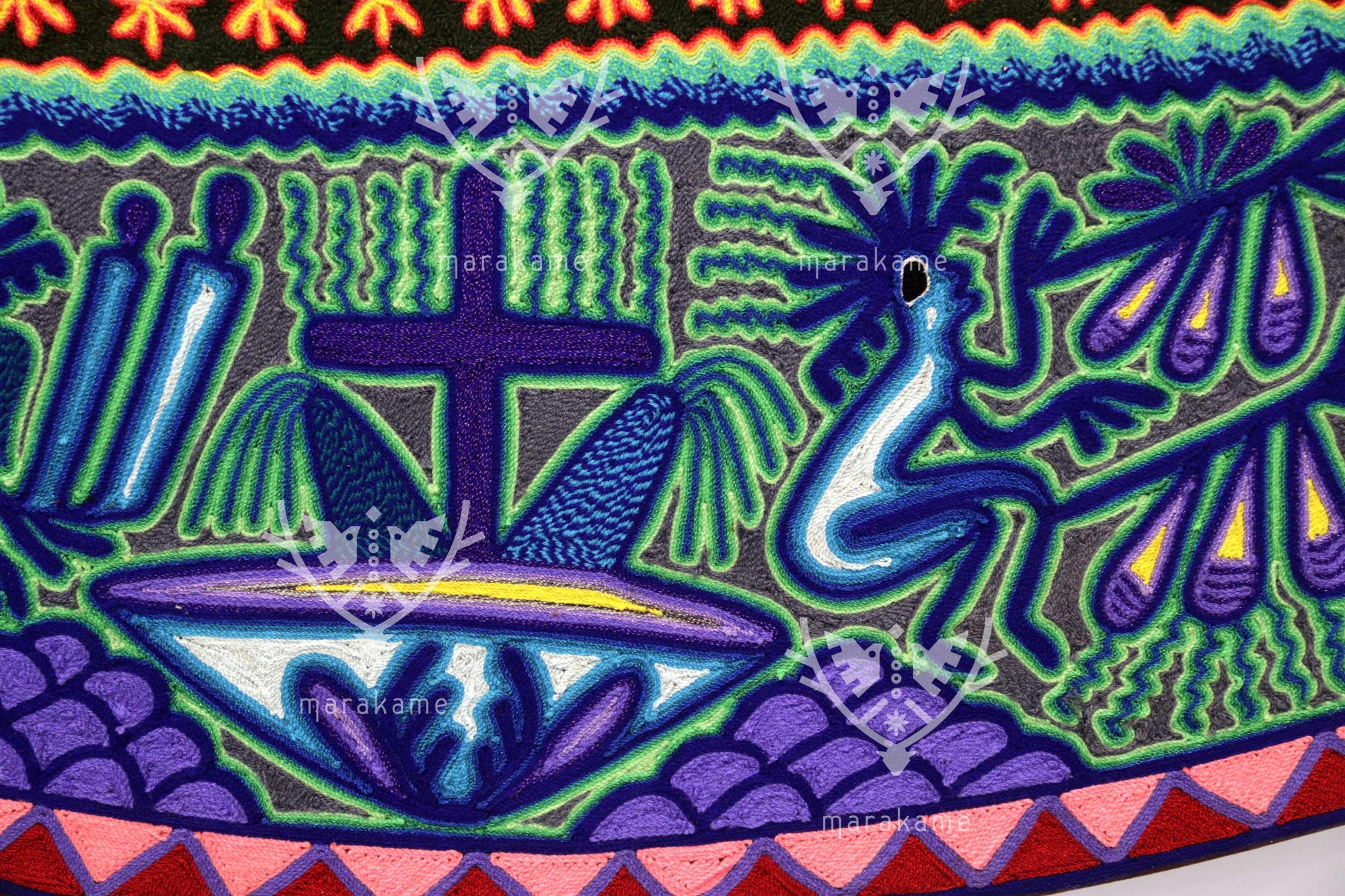 Nierika de Estambre Círculo Huichol - Hikuri - Peyote central - 160 cm. - 2025