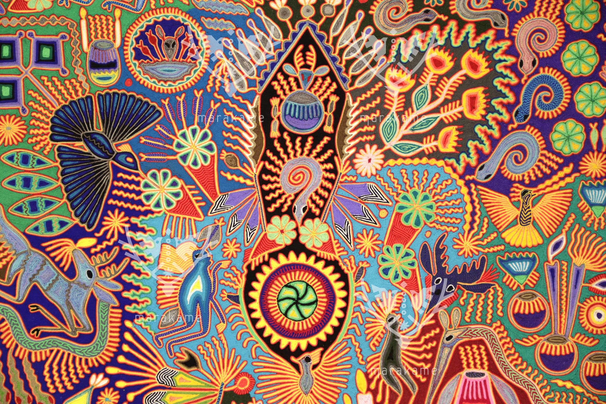 Nierika de Estambre Círculo Huichol - Hikuri - Peyote central - 160 cm. - 2025