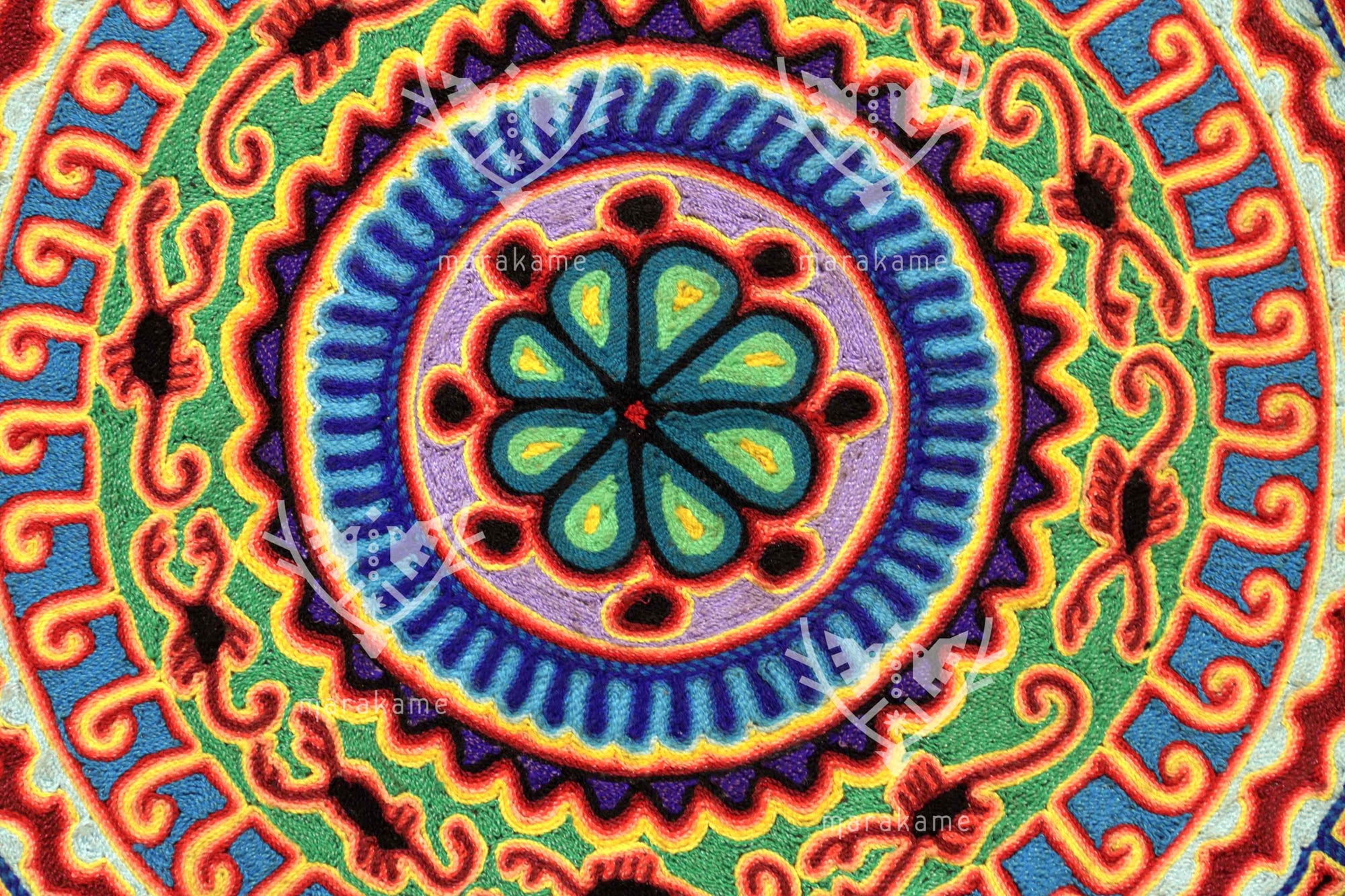 Nierika de Estambre Círculo Huichol - Wexik+a - Águila solar - 160 cm. - 2025