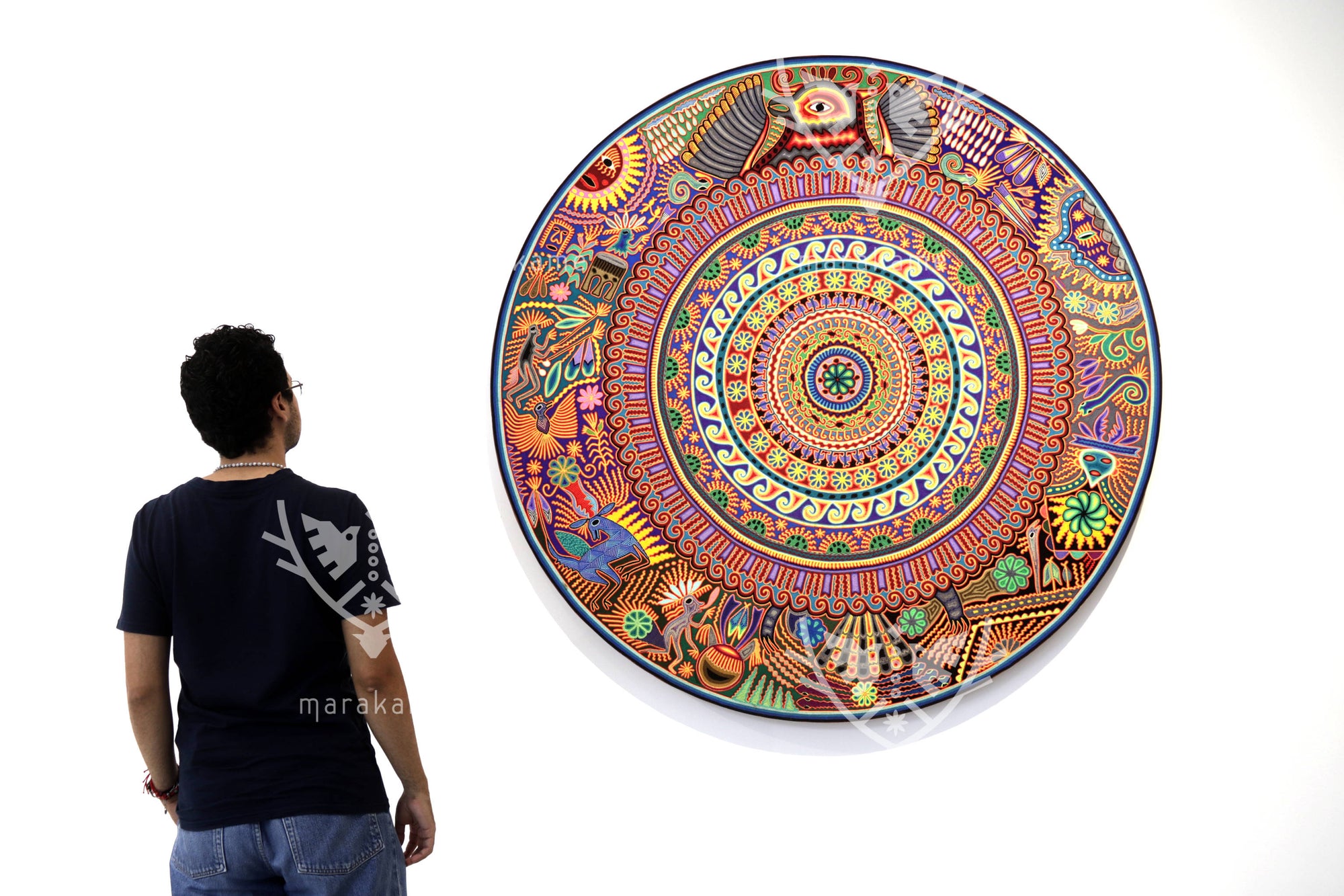 Nierika de Estambre Círculo Huichol - Wexik+a - Águila solar - 160 cm. - 2025