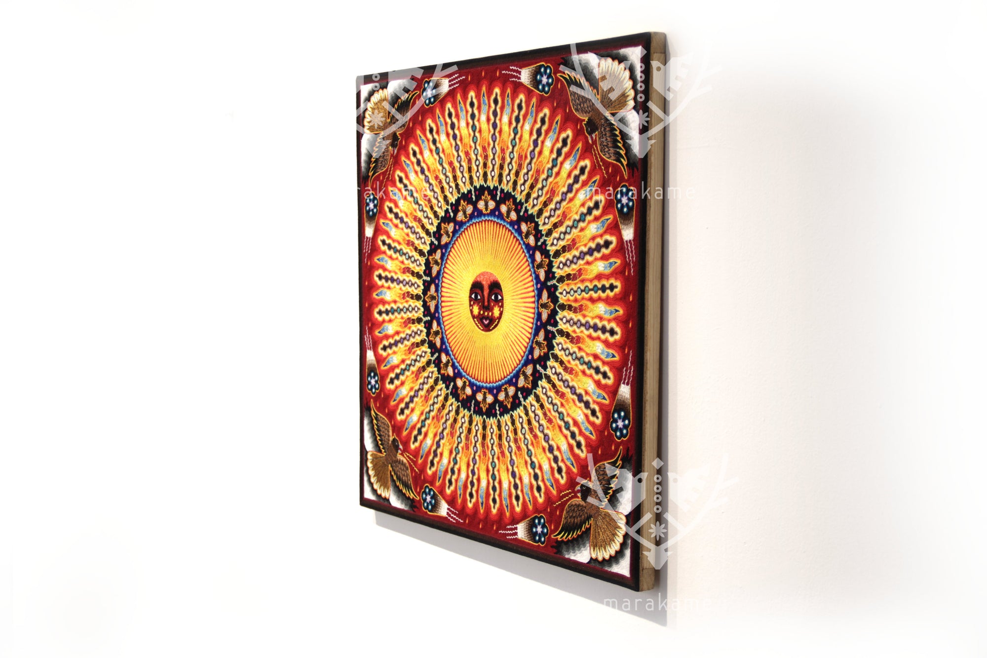 Nierika de Estambre fino Cuadro Huichol - Tatéi werika wimari - Nuestra madre águila real - 60 cm.