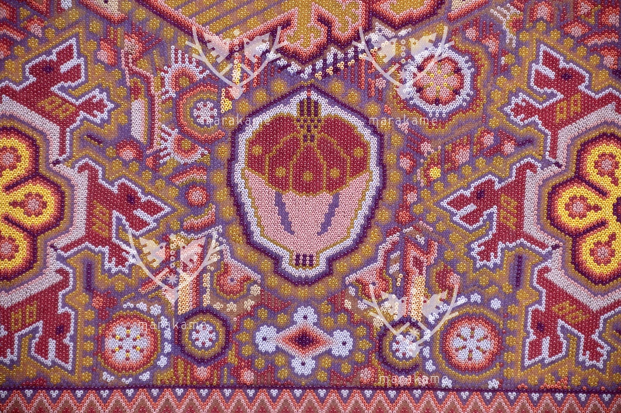 Nierika de Chaquira Cuadro Huichol - Niwetsika nuiwarieya - El nacimiento del maíz - 80 x 80 cm.