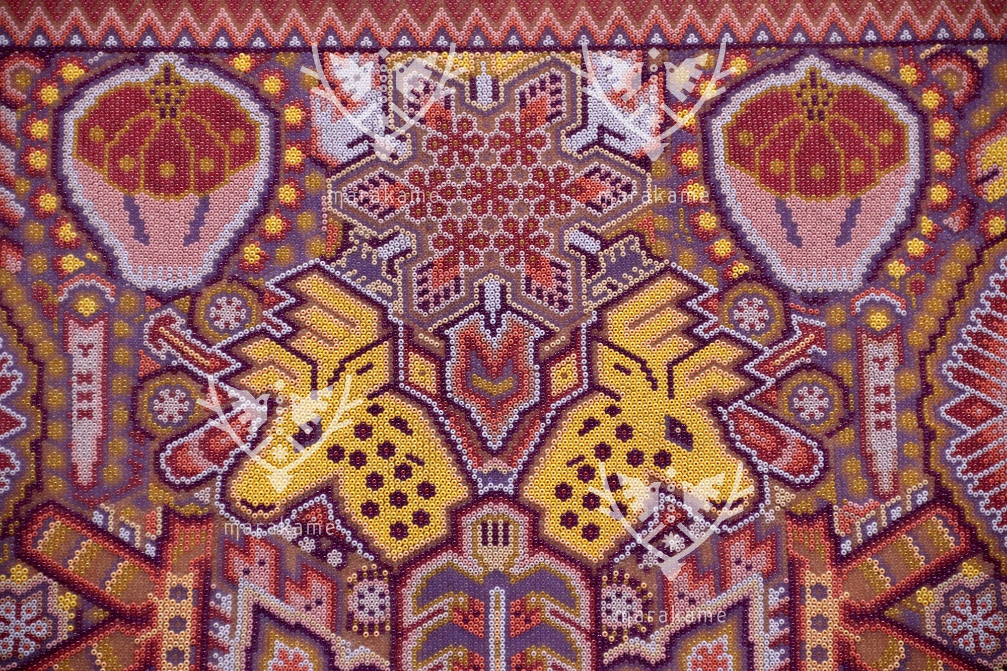Nierika de Chaquira Cuadro Huichol - Niwetsika nuiwarieya - El nacimiento del maíz - 80 x 80 cm.