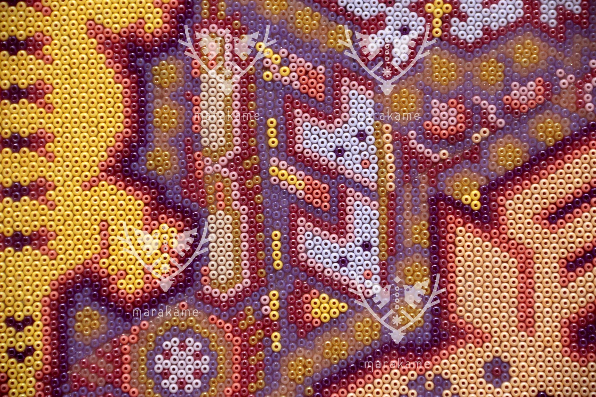 Nierika de Chaquira Cuadro Huichol - Niwetsika nuiwarieya - El nacimiento del maíz - 80 x 80 cm.