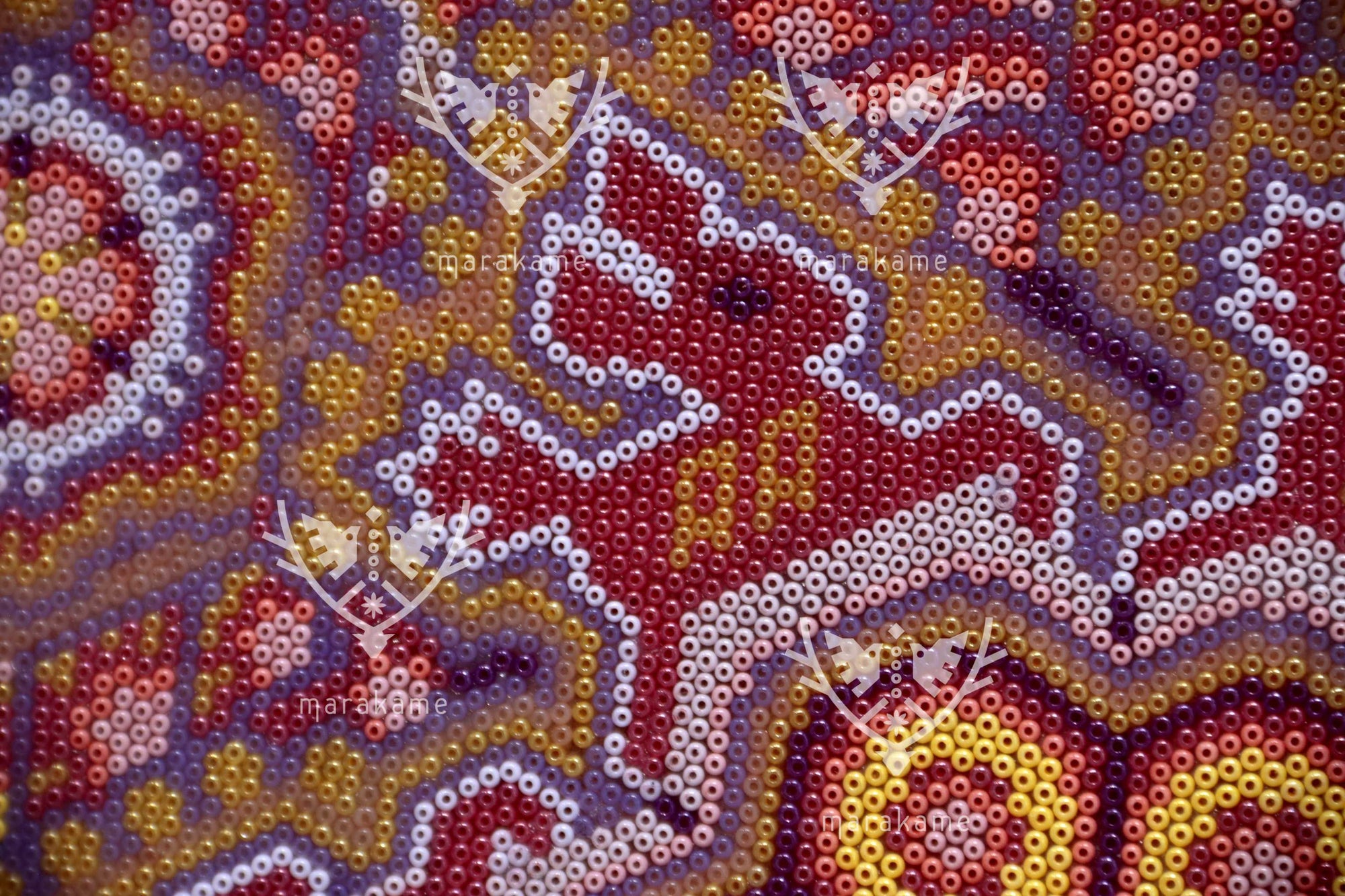 Nierika de Chaquira Cuadro Huichol - Niwetsika nuiwarieya - El nacimiento del maíz - 80 x 80 cm.
