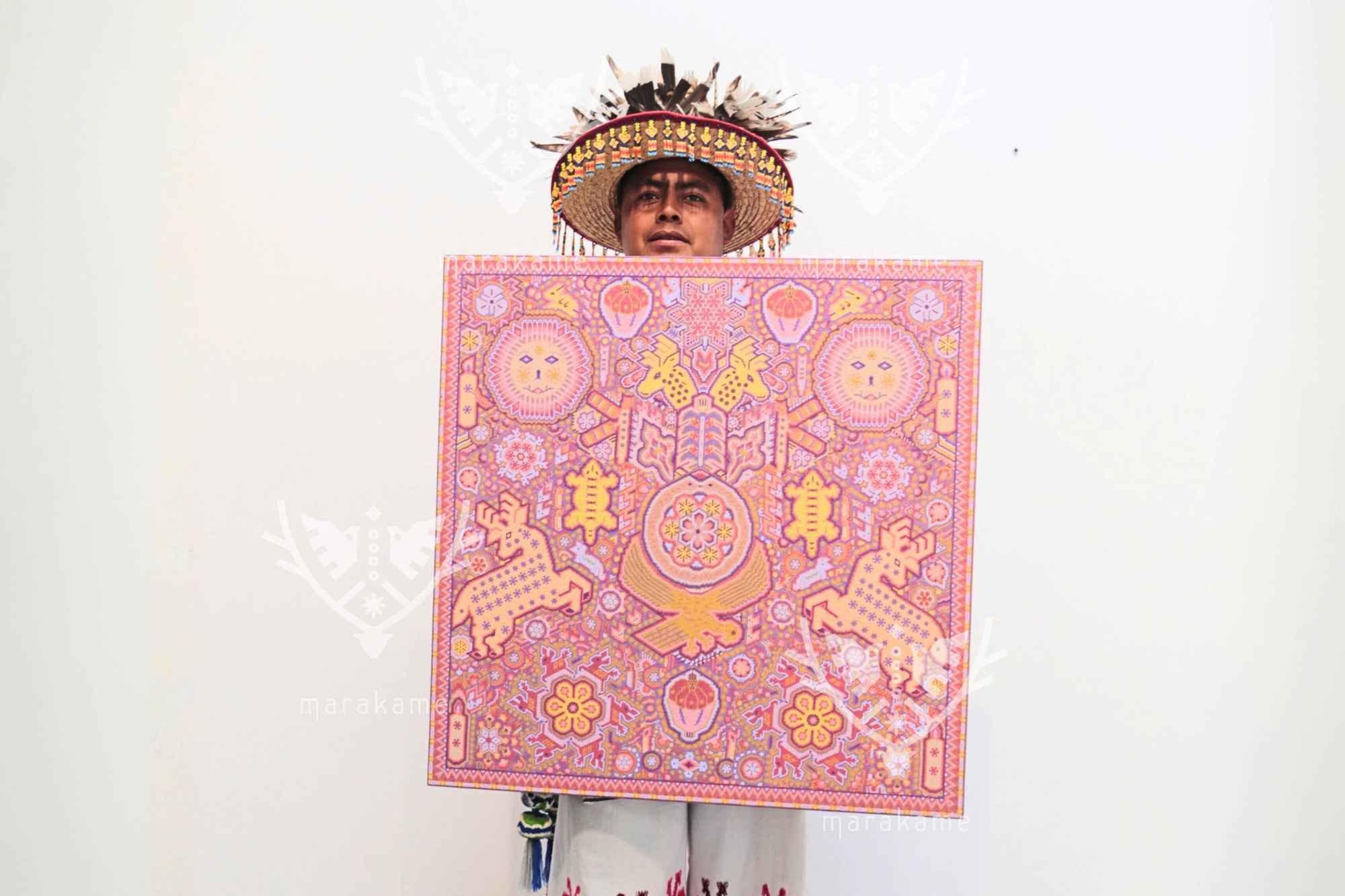 Nierika de Chaquira Cuadro Huichol - Niwetsika nuiwarieya - El nacimiento del maíz - 80 x 80 cm.