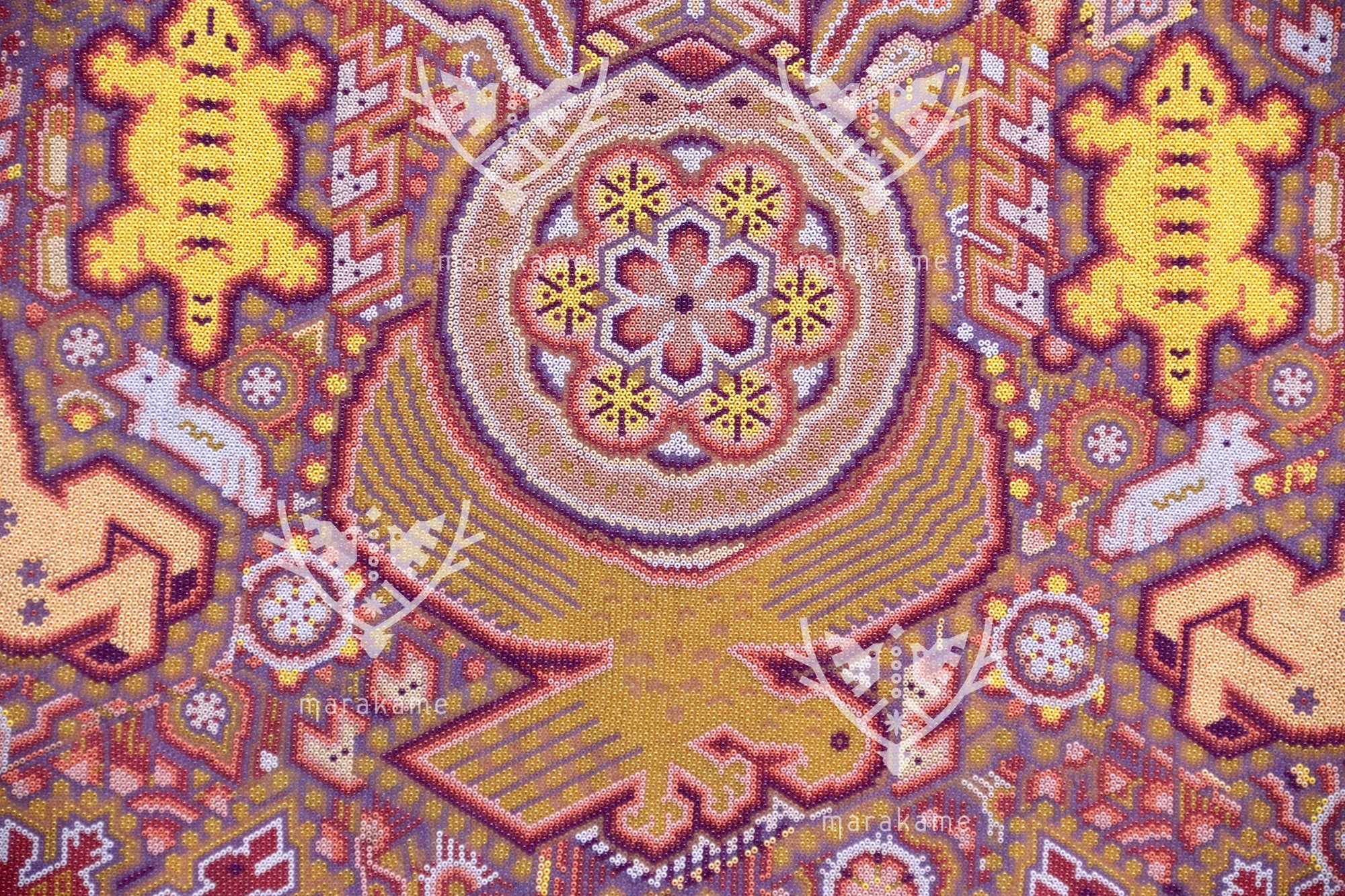 Nierika de Chaquira Cuadro Huichol - Niwetsika nuiwarieya - El nacimiento del maíz - 80 x 80 cm.