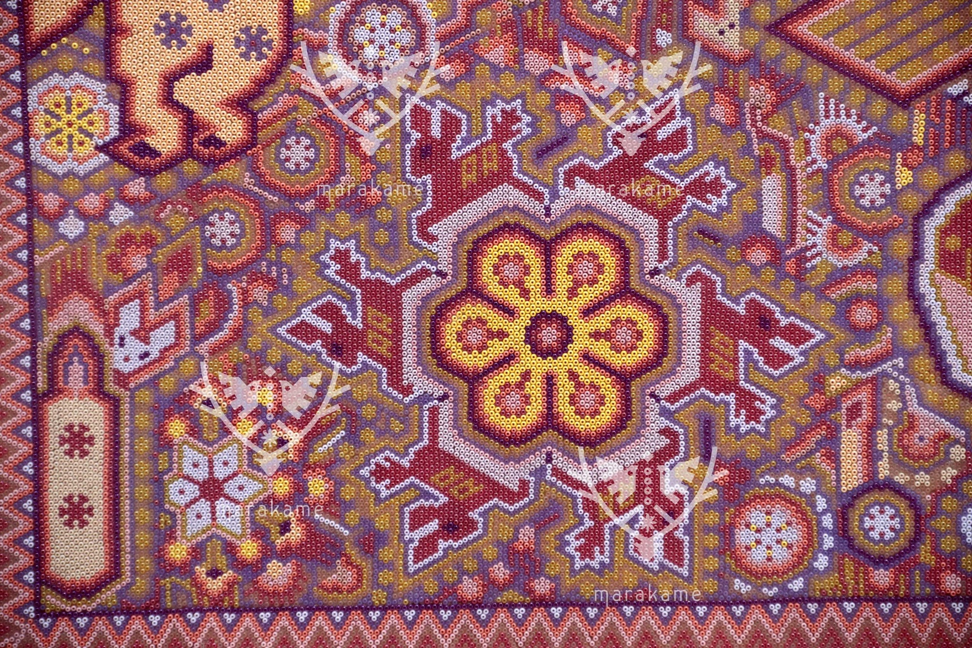 Nierika de Chaquira Cuadro Huichol - Niwetsika nuiwarieya - El nacimiento del maíz - 80 x 80 cm.