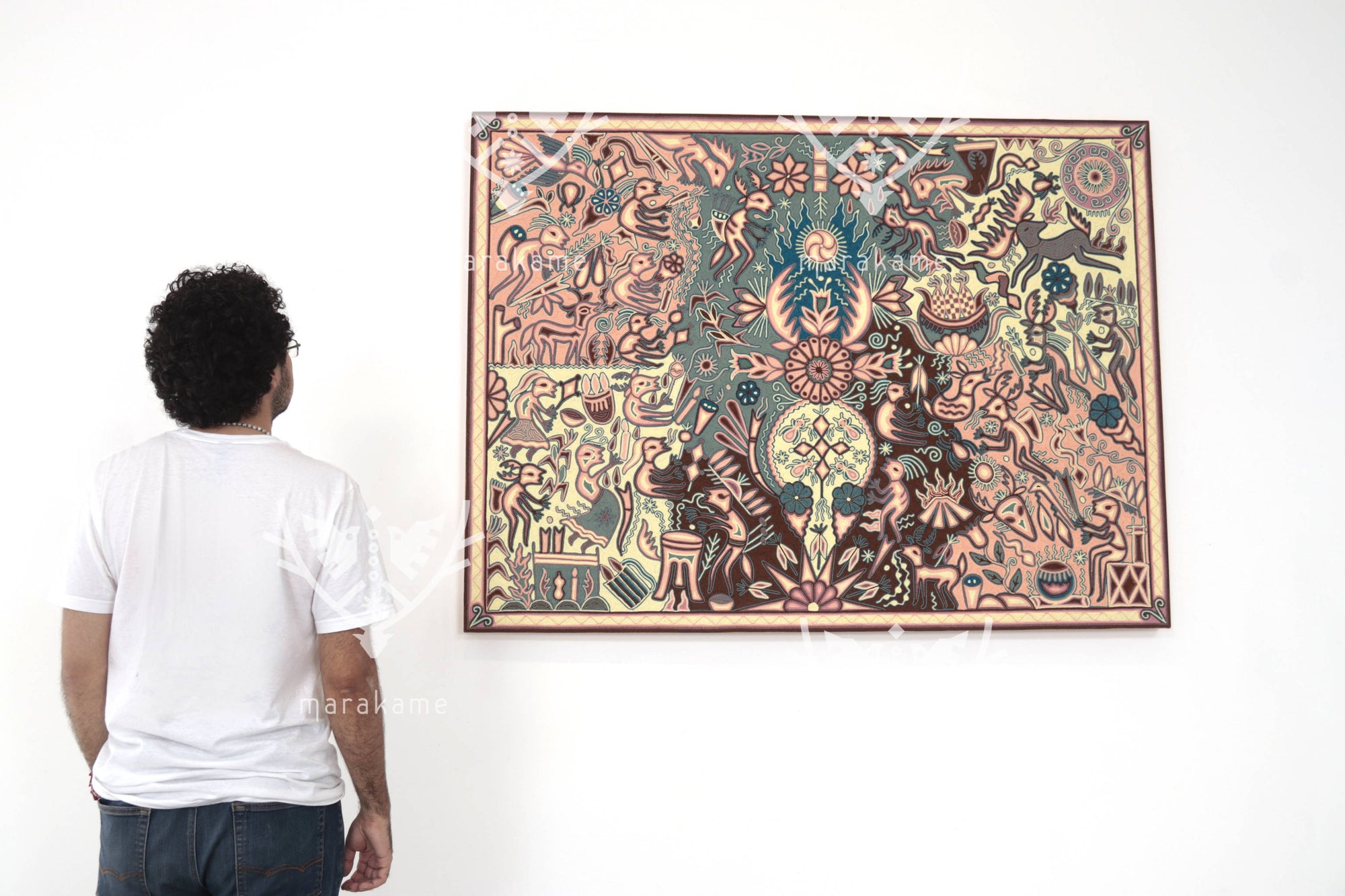 Nierika de Estambre Cuadro Huichol - Yuimakwaxa - Ceremonia del elote - 150 x 112 cm. - 2025