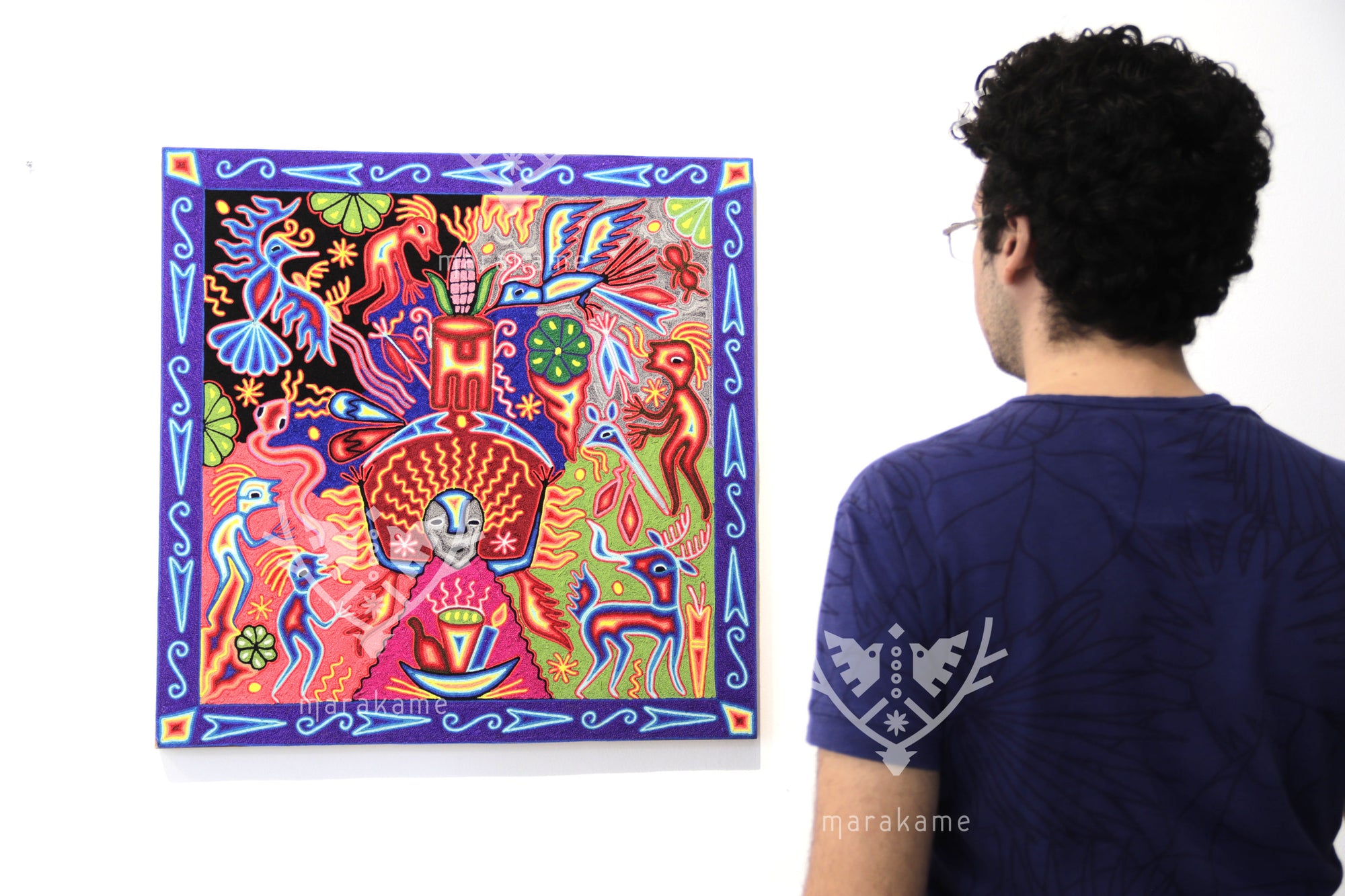 Nierika de Estambre Cuadro Huichol - Tatei Haramara - 60 x 60 cm. - 2025