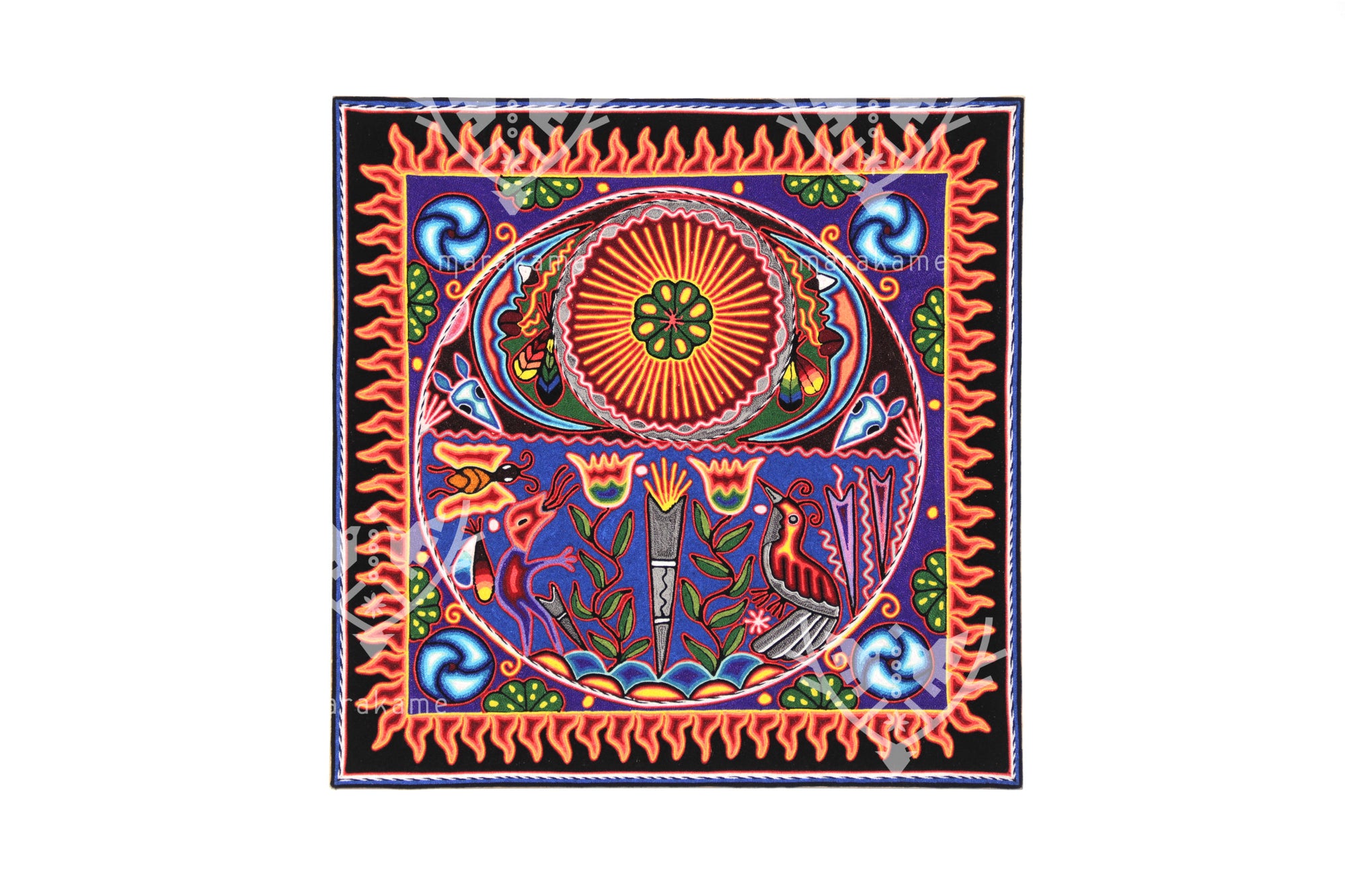 Nierika de Estambre Cuadro Huichol - El abuelo fuego - 60 x 60 cm. - 2025