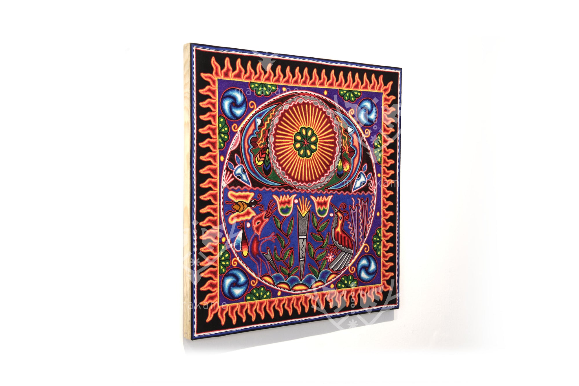 Nierika de Estambre Cuadro Huichol - El abuelo fuego - 60 x 60 cm. - 2025