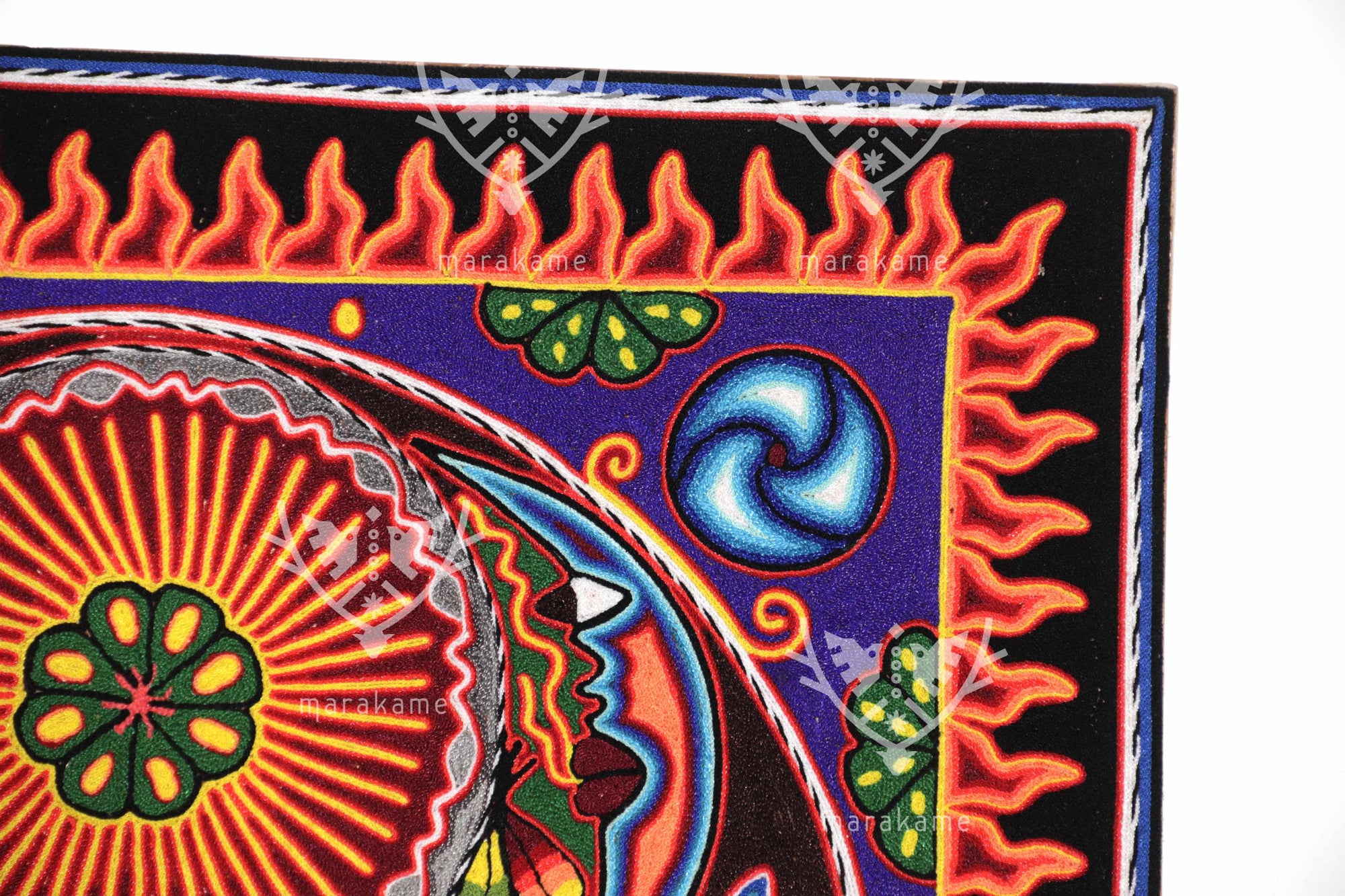 Nierika de Estambre Cuadro Huichol - El abuelo fuego - 60 x 60 cm. - 2025