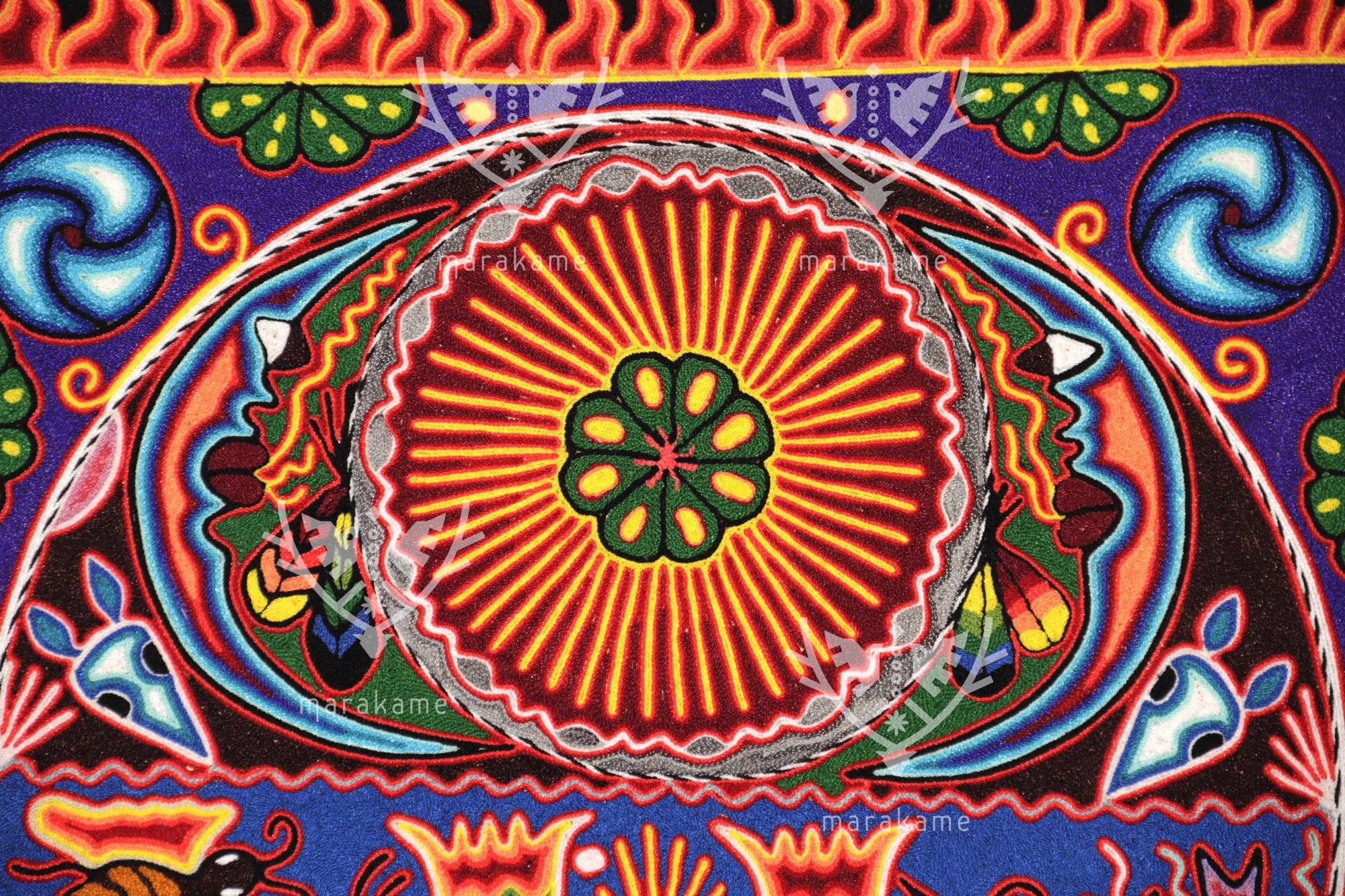 Nierika de Estambre Cuadro Huichol - El abuelo fuego - 60 x 60 cm. - 2025