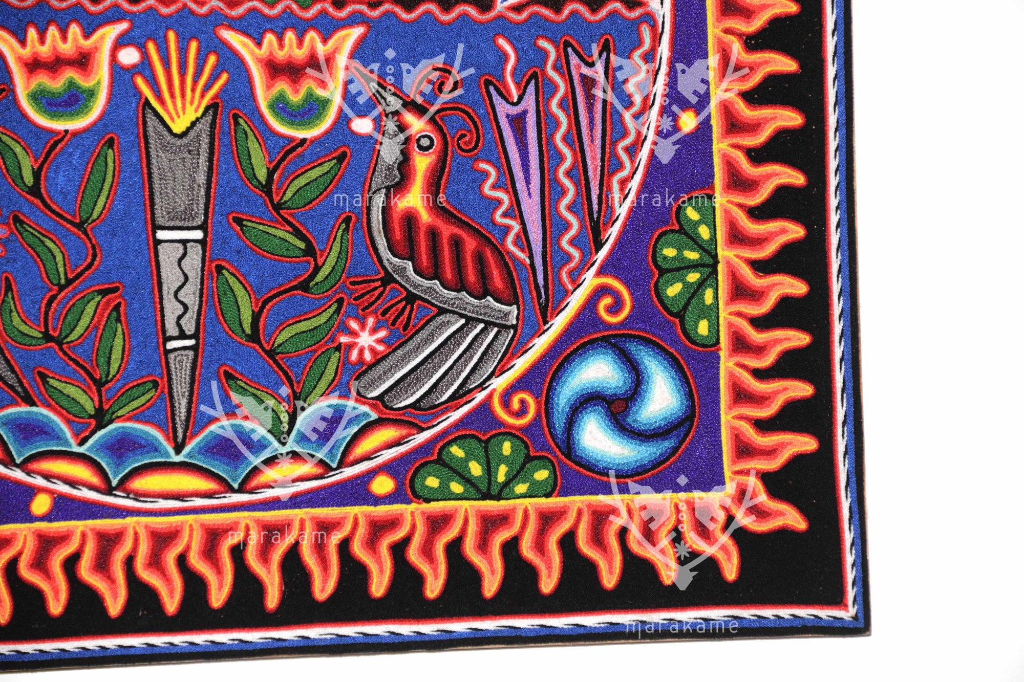 Nierika de Estambre Cuadro Huichol - El abuelo fuego - 60 x 60 cm. - 2025