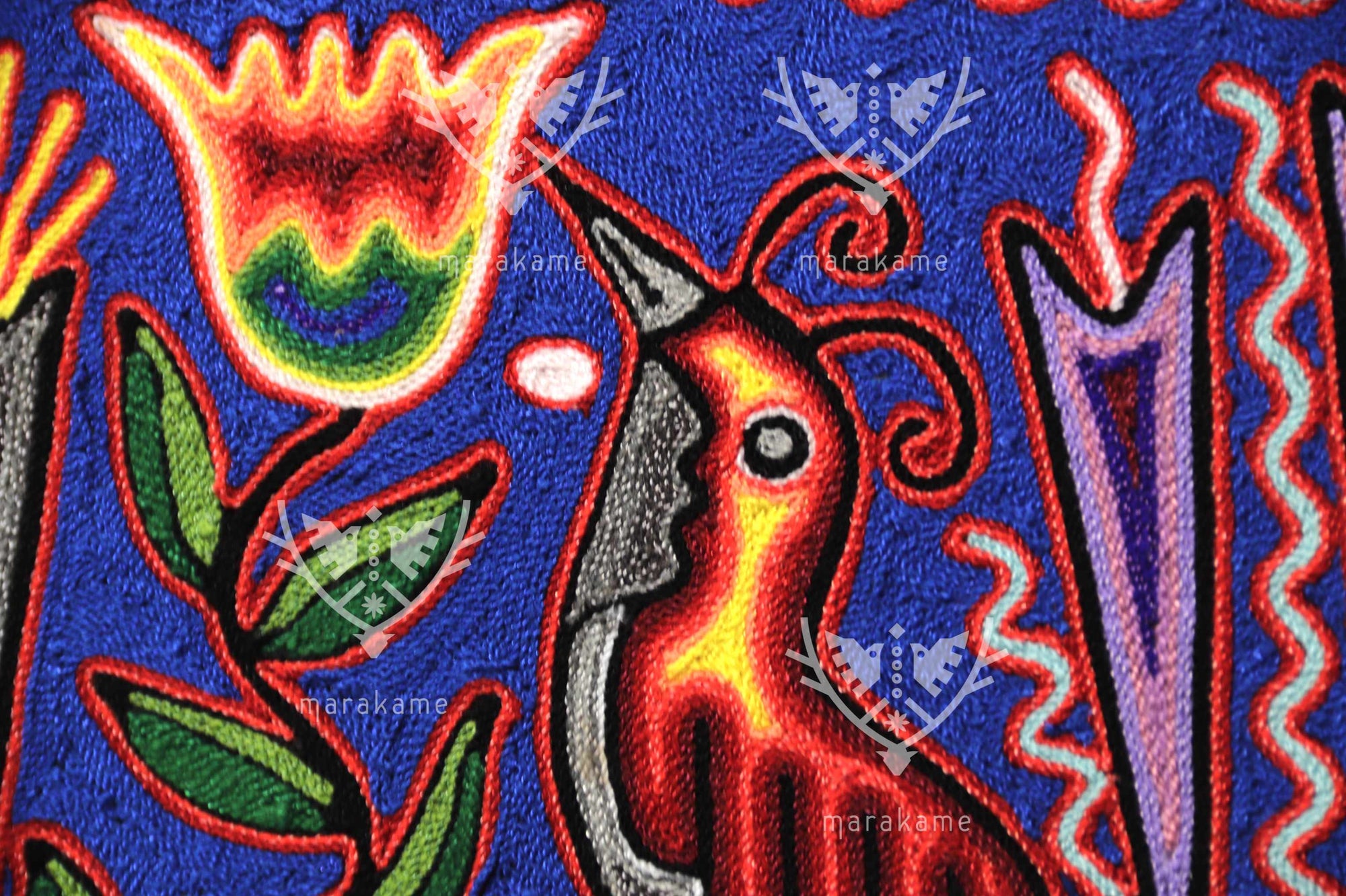 Nierika de Estambre Cuadro Huichol - El abuelo fuego - 60 x 60 cm. - 2025