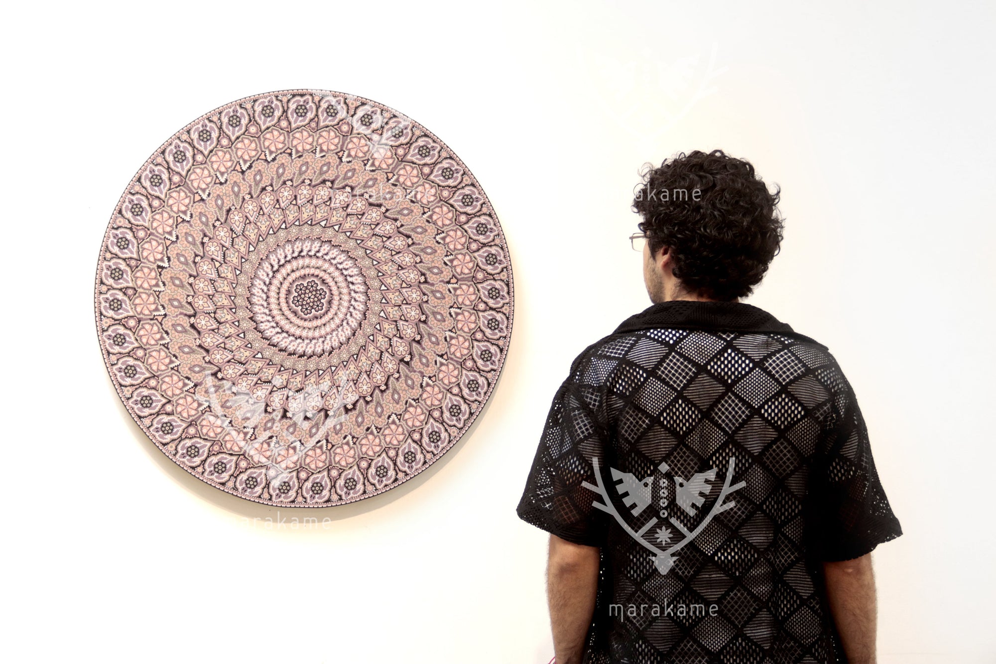Nierika de Chaquira Círculo Huichol - Flor floreando - Tuutú - 80 cm. 31.4 in.