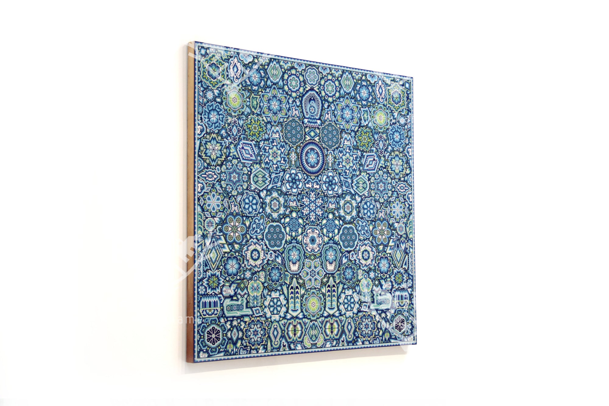 Nierika de Chaquira Huichol Painting - Niwetsika Tatei Yuimari - Diejenige, die aus dem Mutterkorn erblüht - 120 x 120 cm.