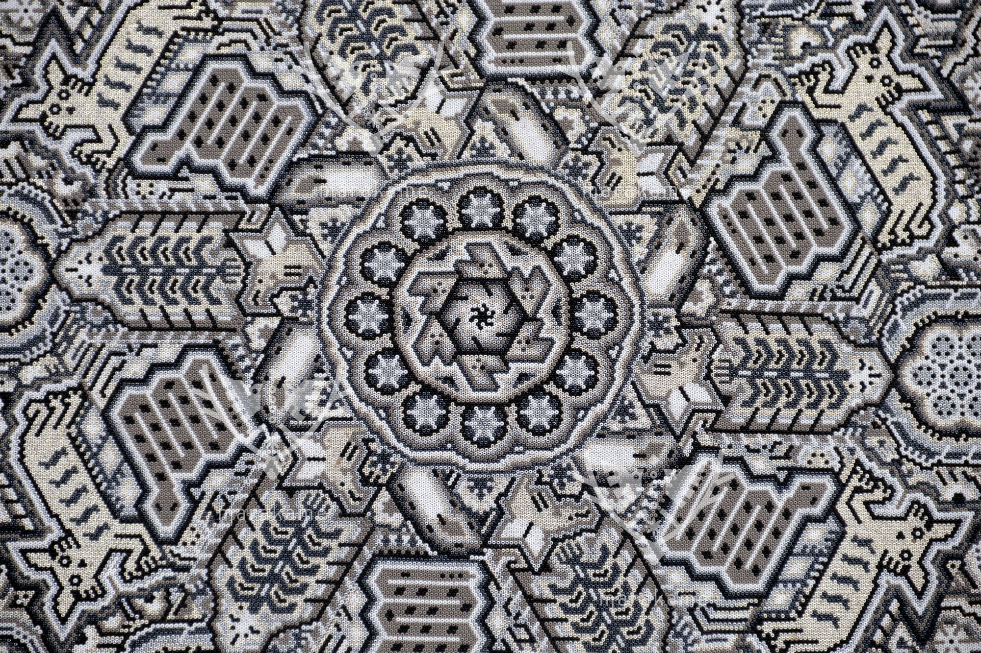 Nierika de Chaquira Huichol Painting - Metzeri Yuawi Neixa - He who dances with the rhythm of the moon - 120 x 120 cm.