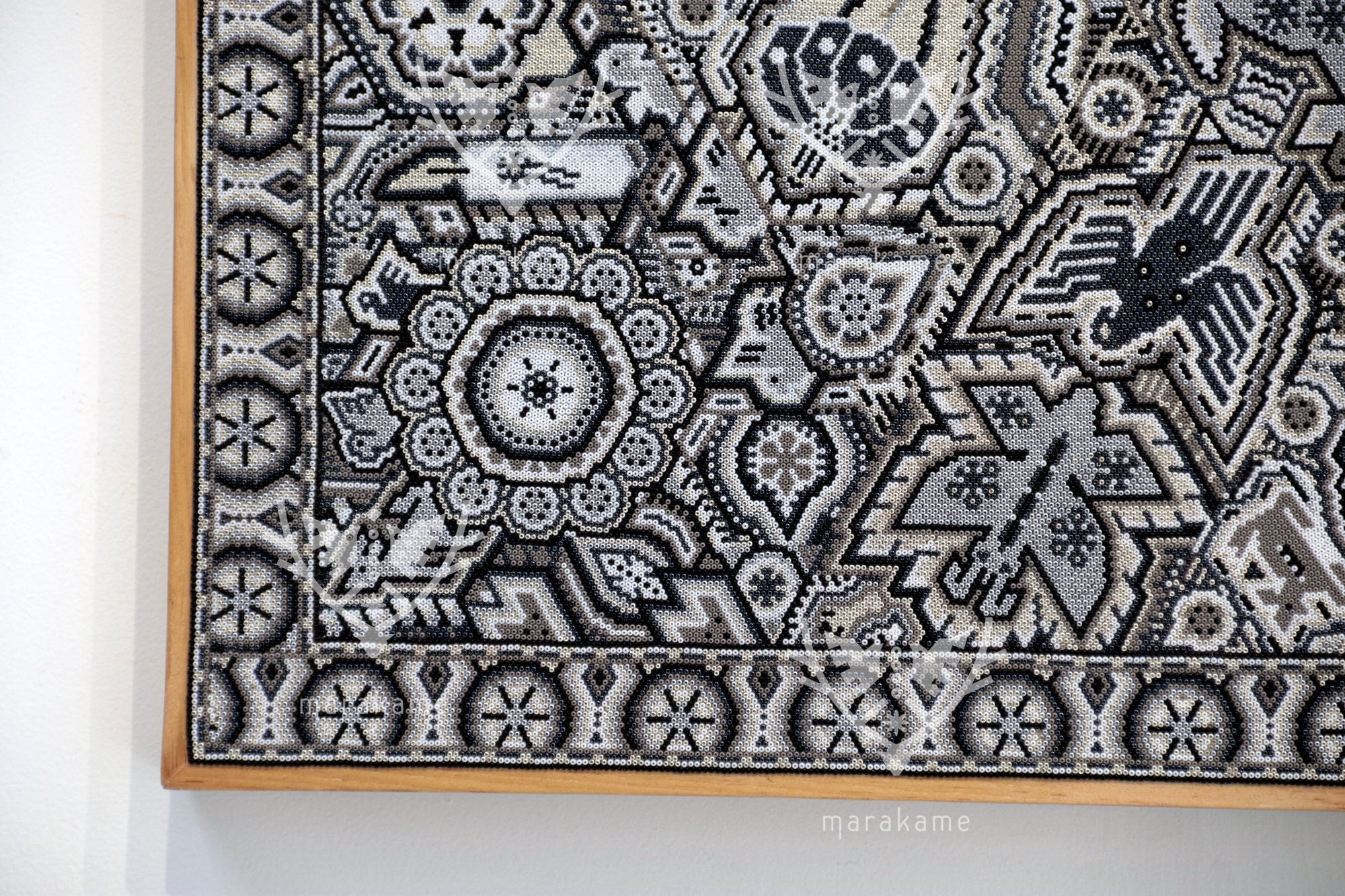 Nierika de Chaquira Huichol Painting - Metzeri Yuawi Neixa - He who dances with the rhythm of the moon - 120 x 120 cm.