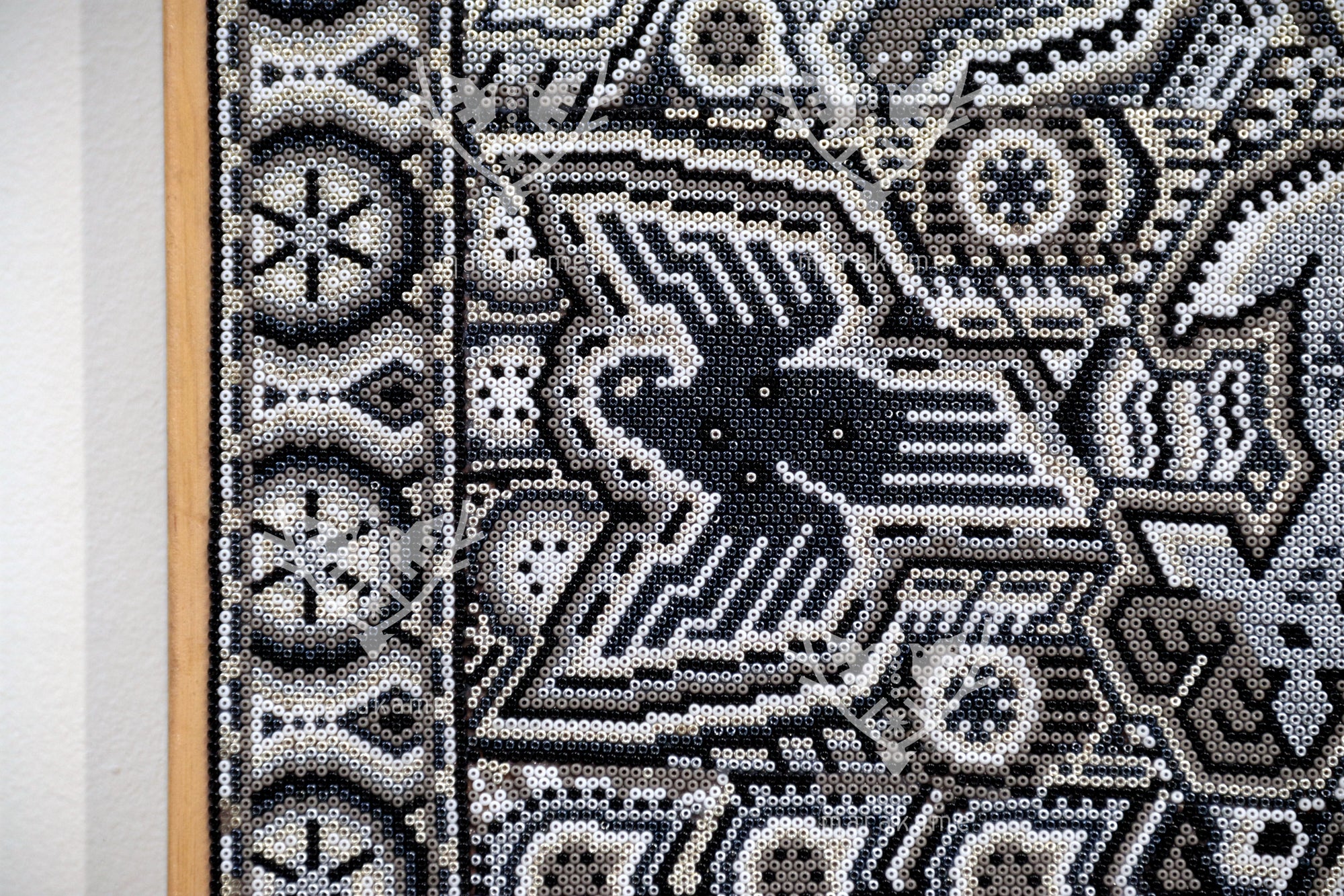 Nierika de Chaquira Huichol Painting - Metzeri Yuawi Neixa - He who dances with the rhythm of the moon - 120 x 120 cm.