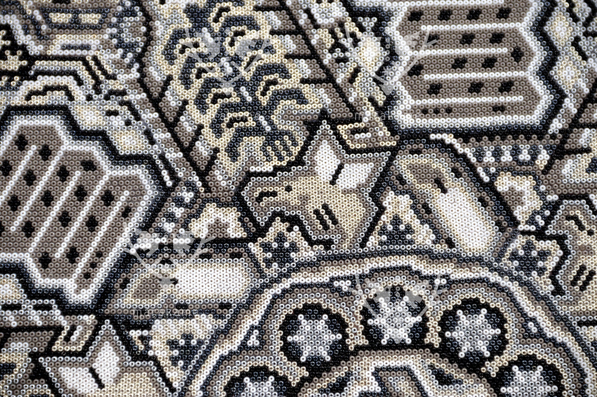 Nierika de Chaquira Huichol Painting - Metzeri Yuawi Neixa - He who dances with the rhythm of the moon - 120 x 120 cm.