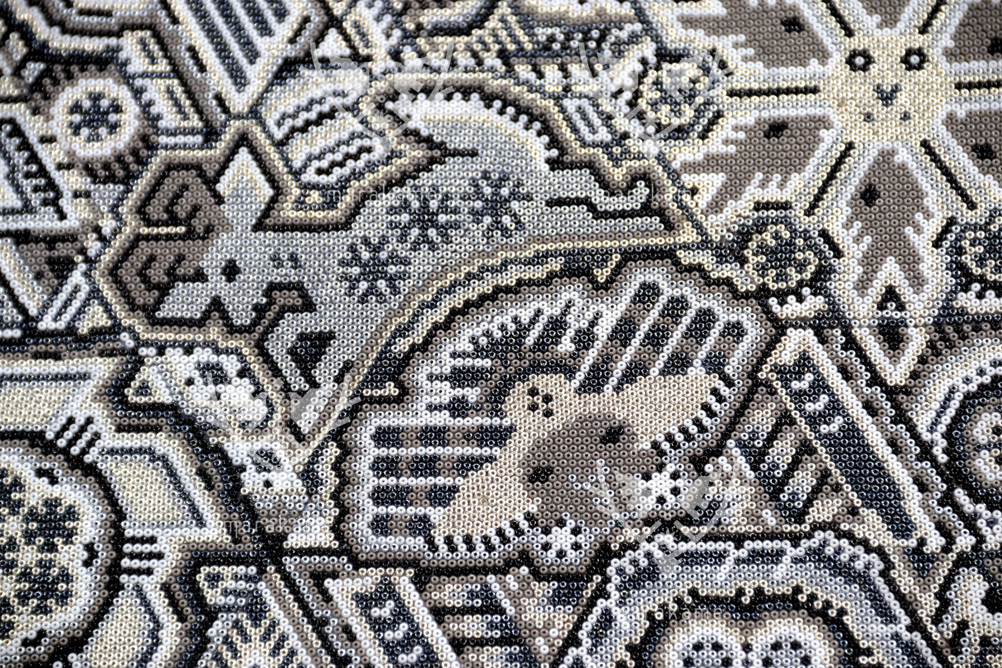 Nierika de Chaquira Huichol Painting - Metzeri Yuawi Neixa - He who dances with the rhythm of the moon - 120 x 120 cm.