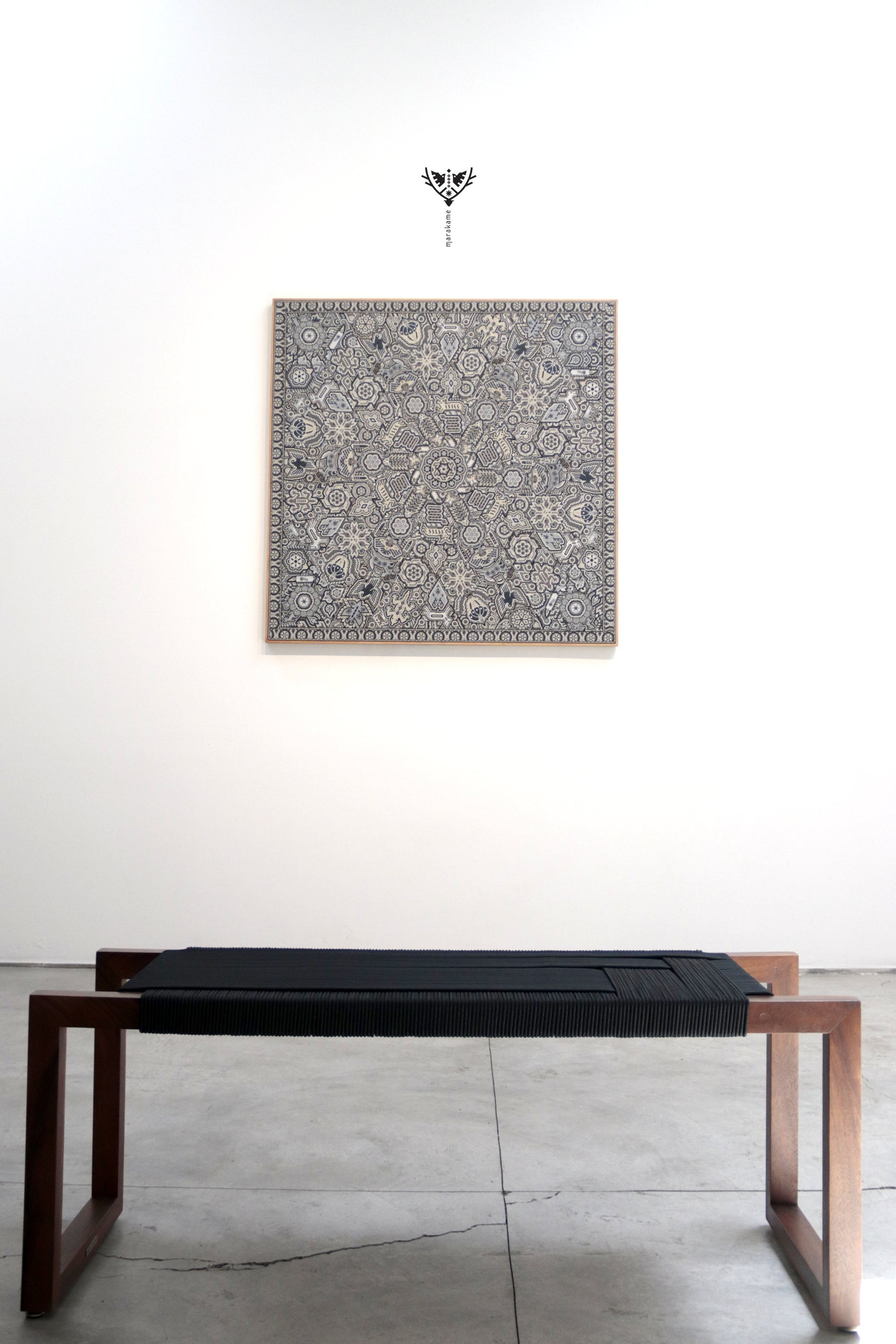 Nierika de Chaquira Huichol Painting - Metzeri Yuawi Neixa - He who dances with the rhythm of the moon - 120 x 120 cm.