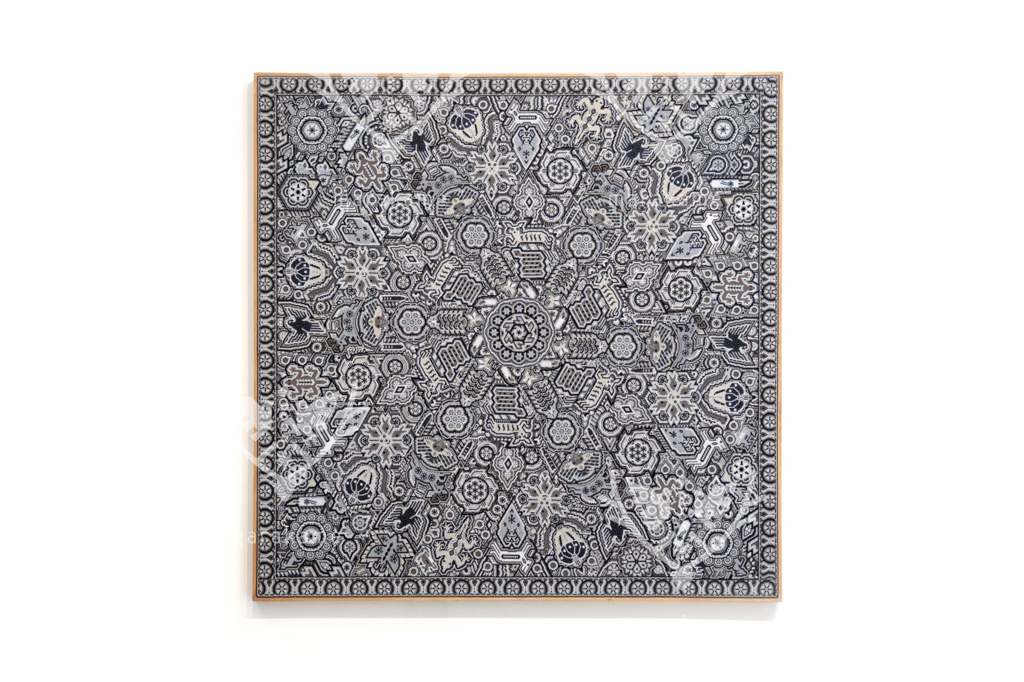 Nierika de Chaquira Huichol Painting - Metzeri Yuawi Neixa - He who dances with the rhythm of the moon - 120 x 120 cm.