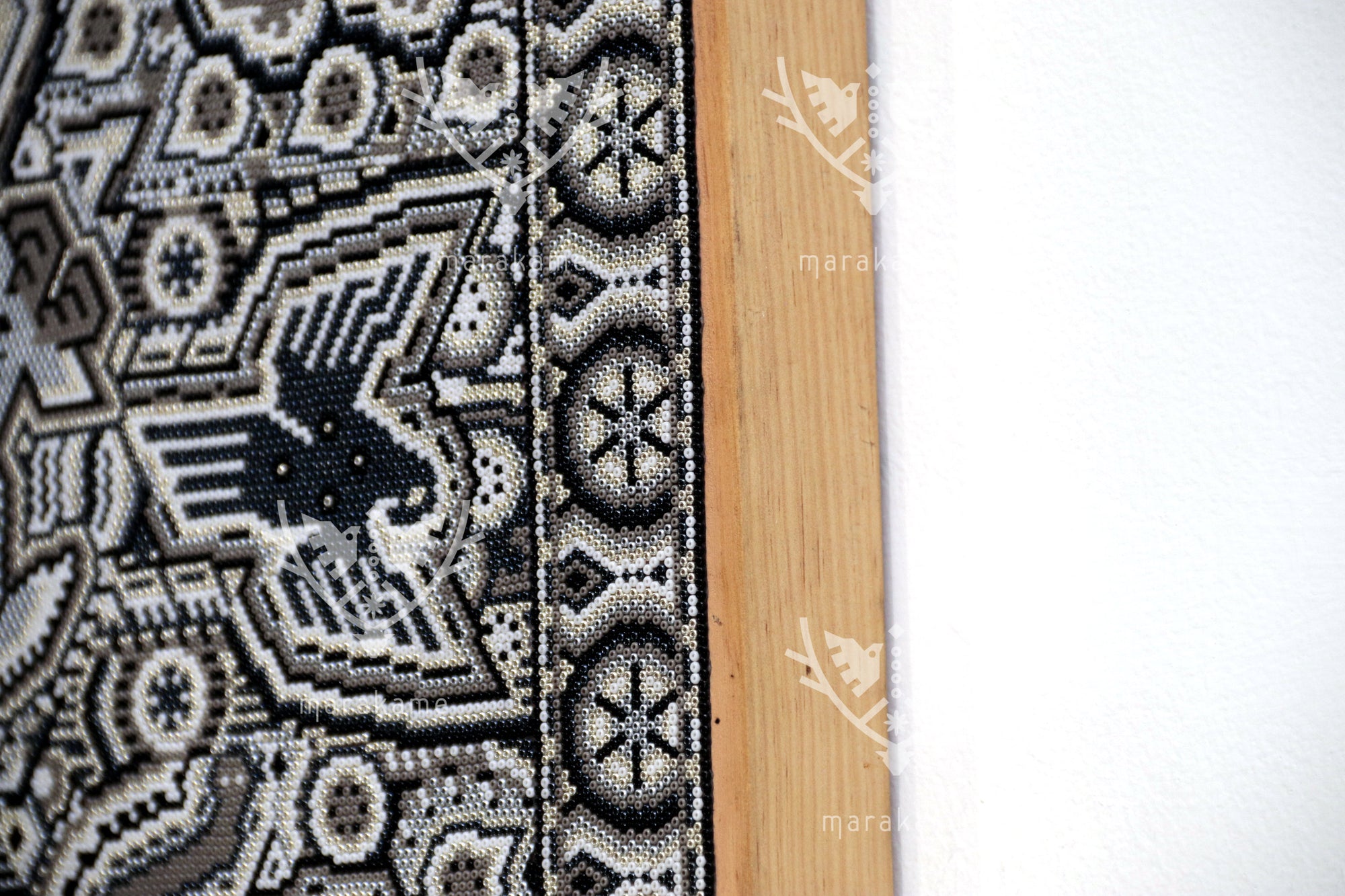 Nierika de Chaquira Huichol Painting - Metzeri Yuawi Neixa - He who dances with the rhythm of the moon - 120 x 120 cm.