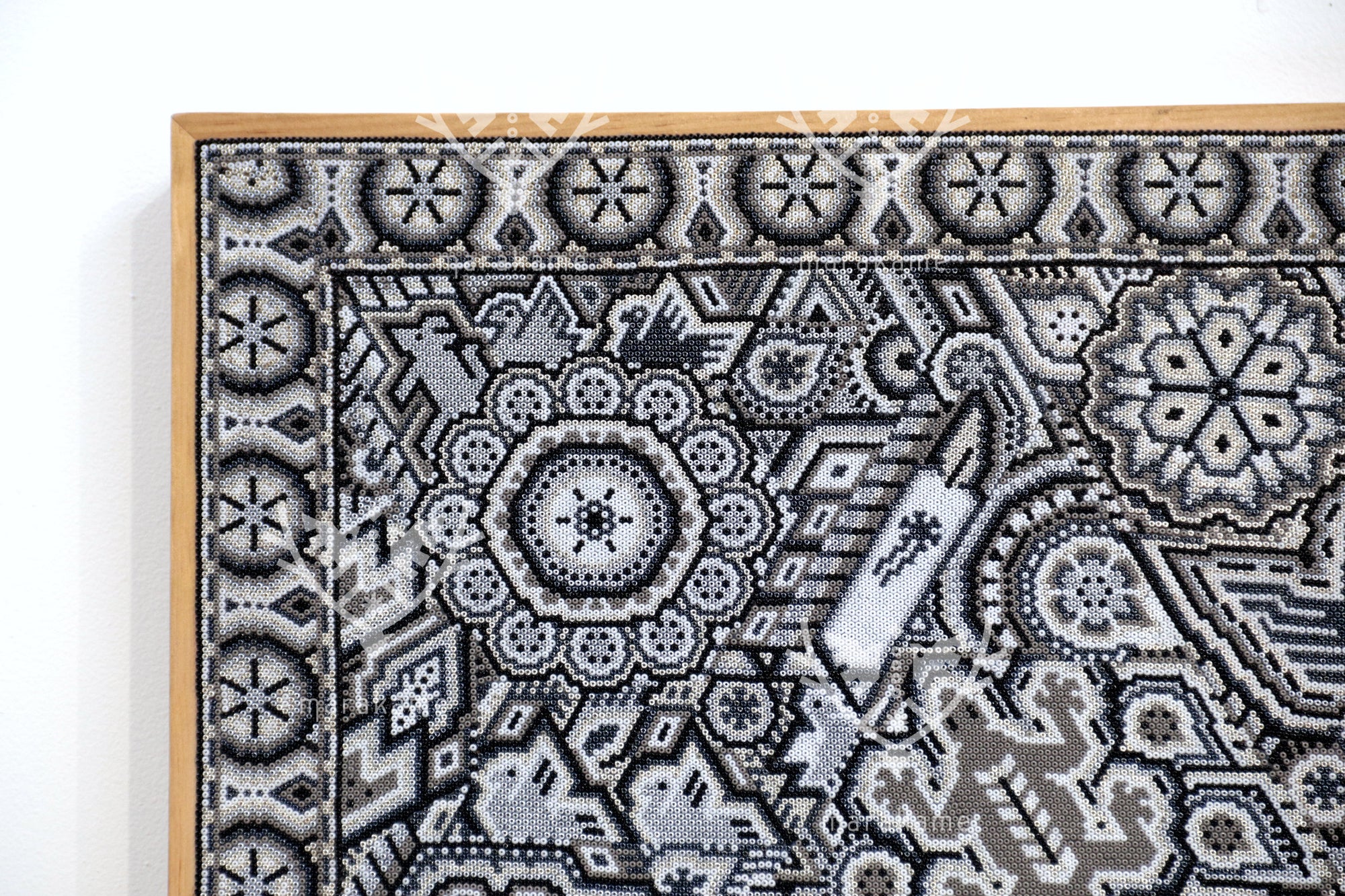 Nierika de Chaquira Huichol Painting - Metzeri Yuawi Neixa - He who dances with the rhythm of the moon - 120 x 120 cm.