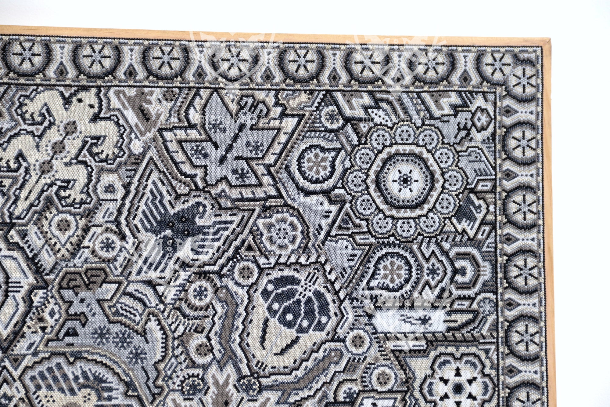 Nierika de Chaquira Huichol Painting - Metzeri Yuawi Neixa - He who dances with the rhythm of the moon - 120 x 120 cm.