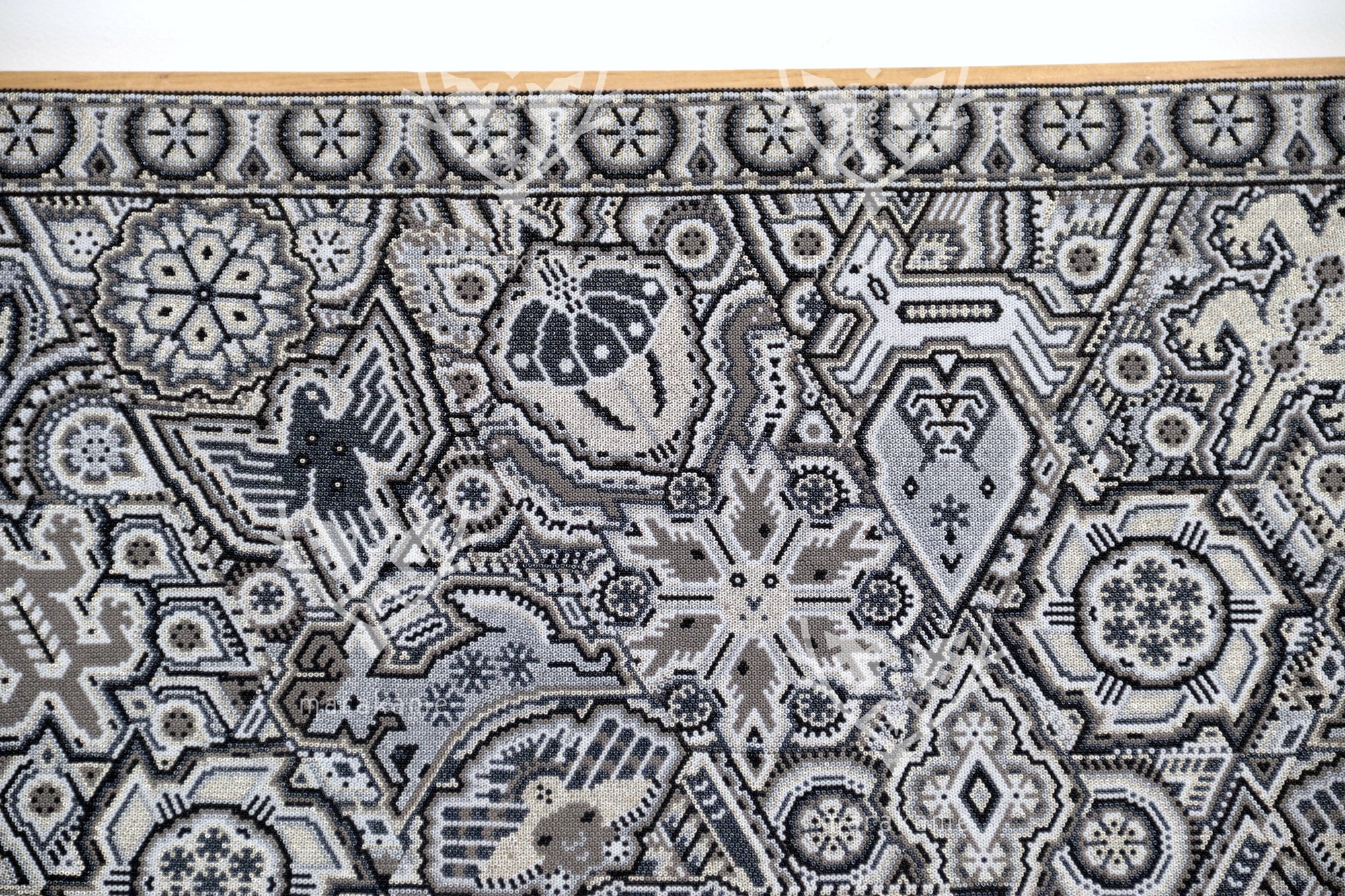 Nierika de Chaquira Huichol Painting - Metzeri Yuawi Neixa - He who dances with the rhythm of the moon - 120 x 120 cm.