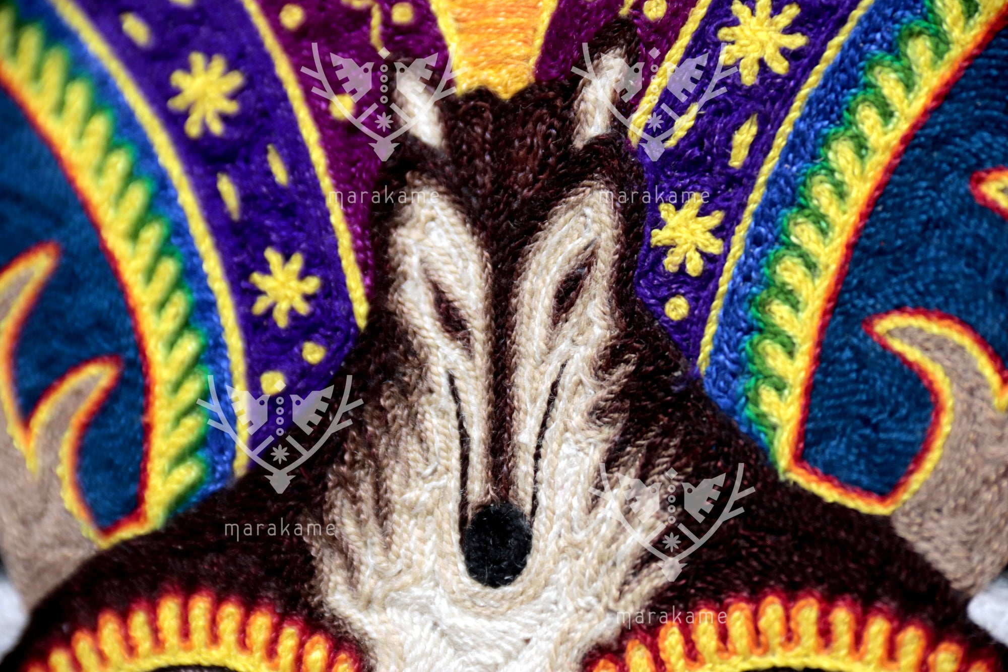 Nierika de Estambre fino Cuadro Huichol - Voz de los Kakaiyari - 30 x 30 cm.
