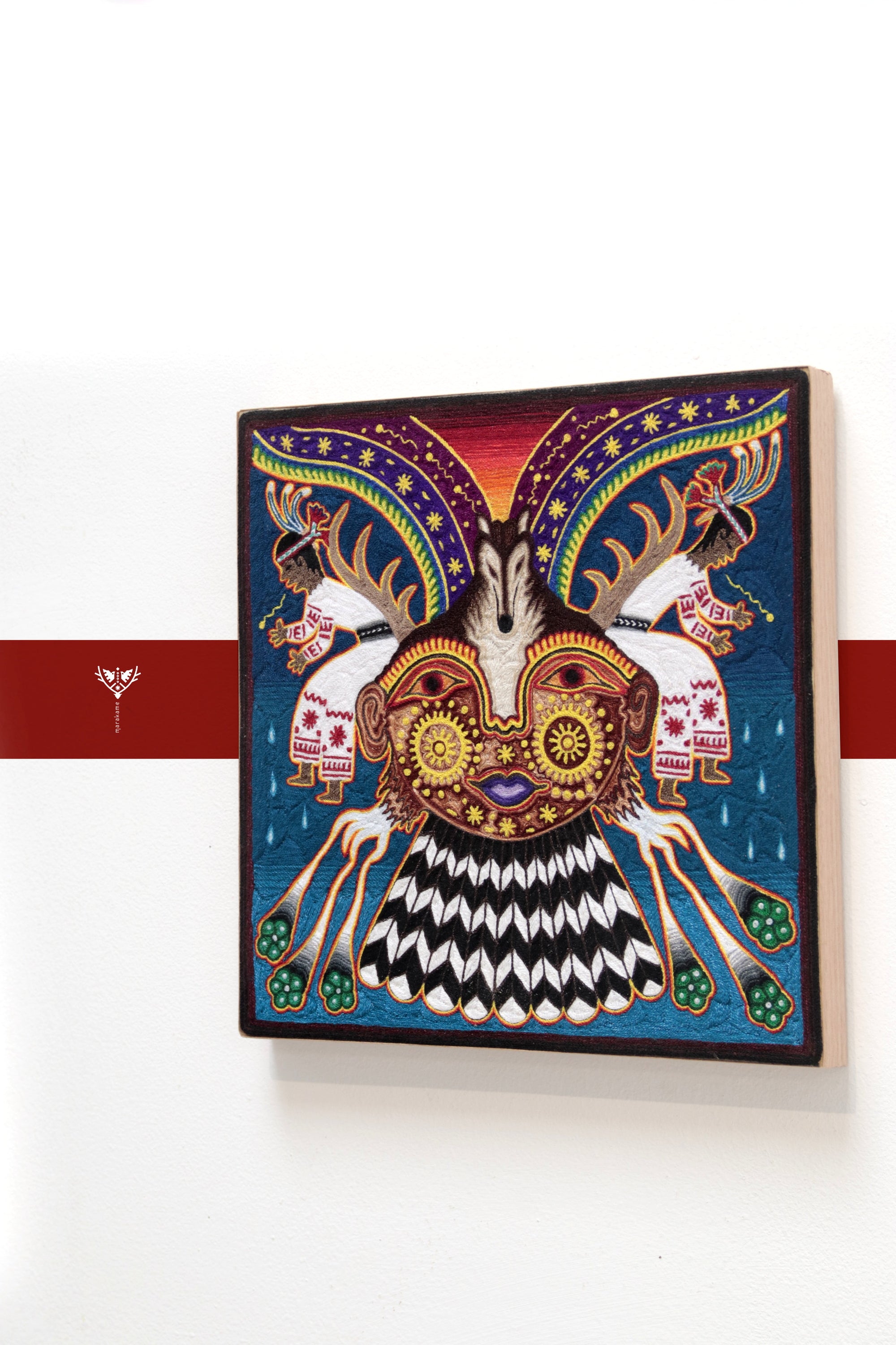 Nierika de Estambre fino Cuadro Huichol - Voz de los Kakaiyari - 30 x 30 cm.