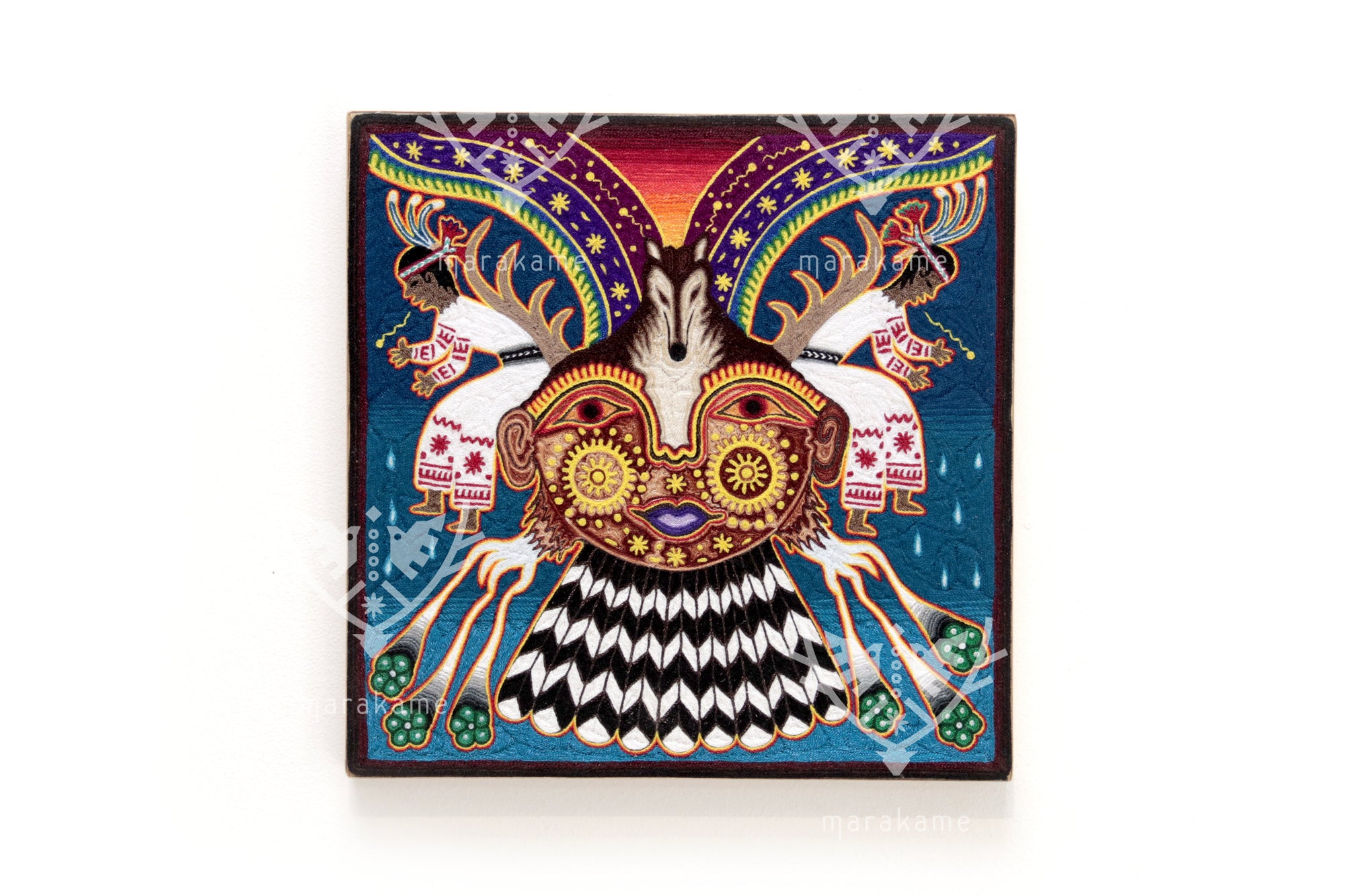 Nierika de Estambre fino Cuadro Huichol - Voz de los Kakaiyari - 30 x 30 cm.