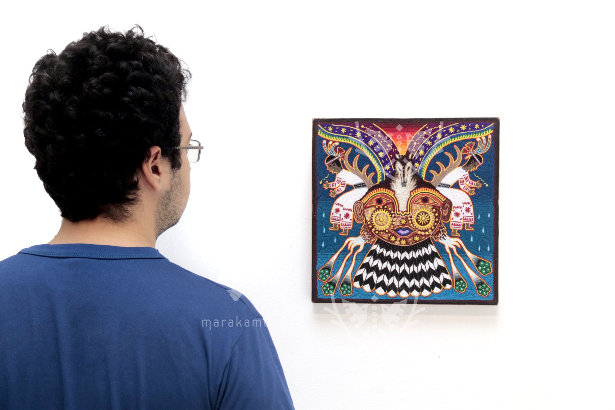 Nierika de Estambre fino Cuadro Huichol - Voz de los Kakaiyari - 30 x 30 cm.