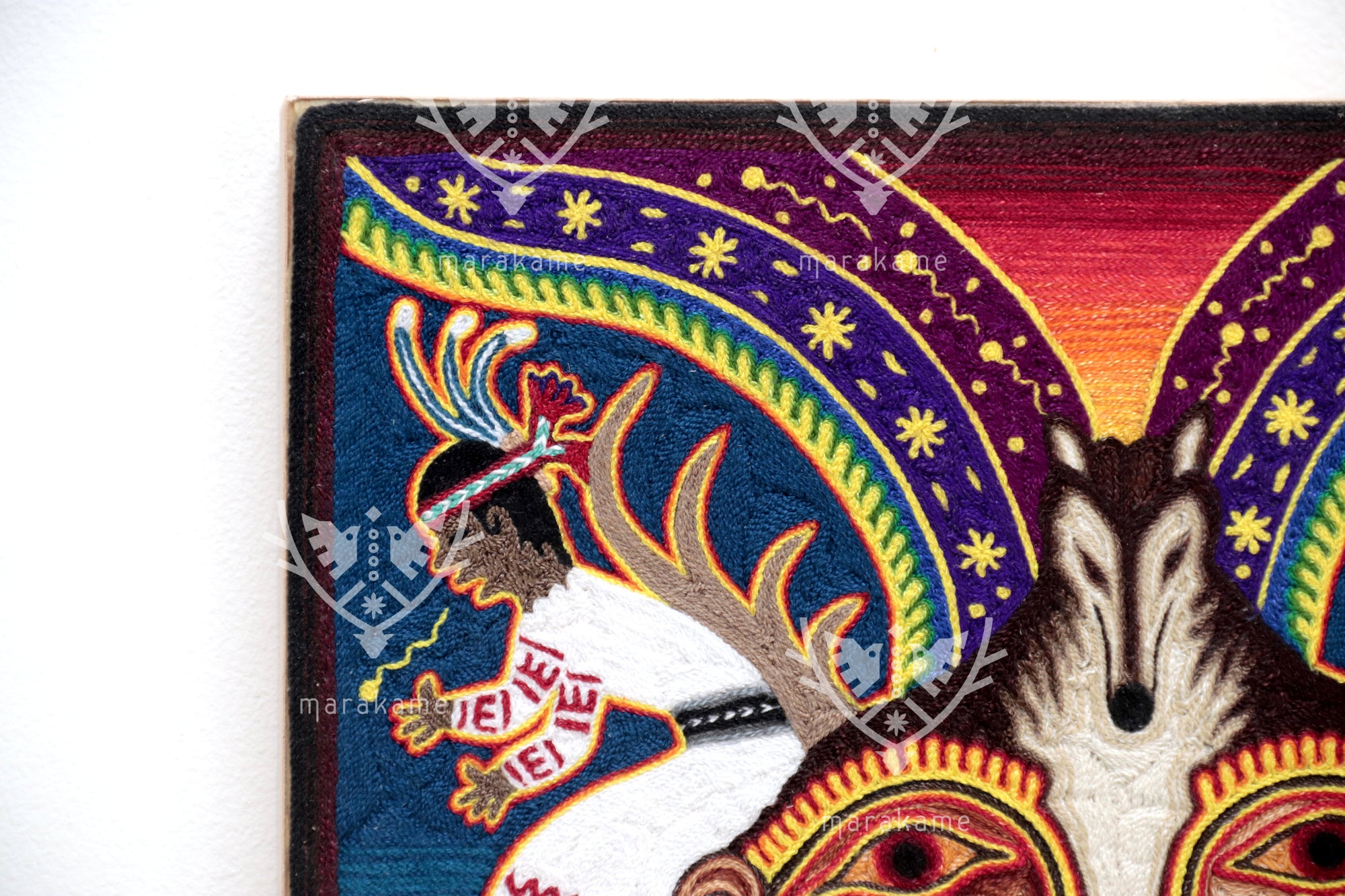 Nierika de Estambre fino Cuadro Huichol - Voz de los Kakaiyari - 30 x 30 cm.