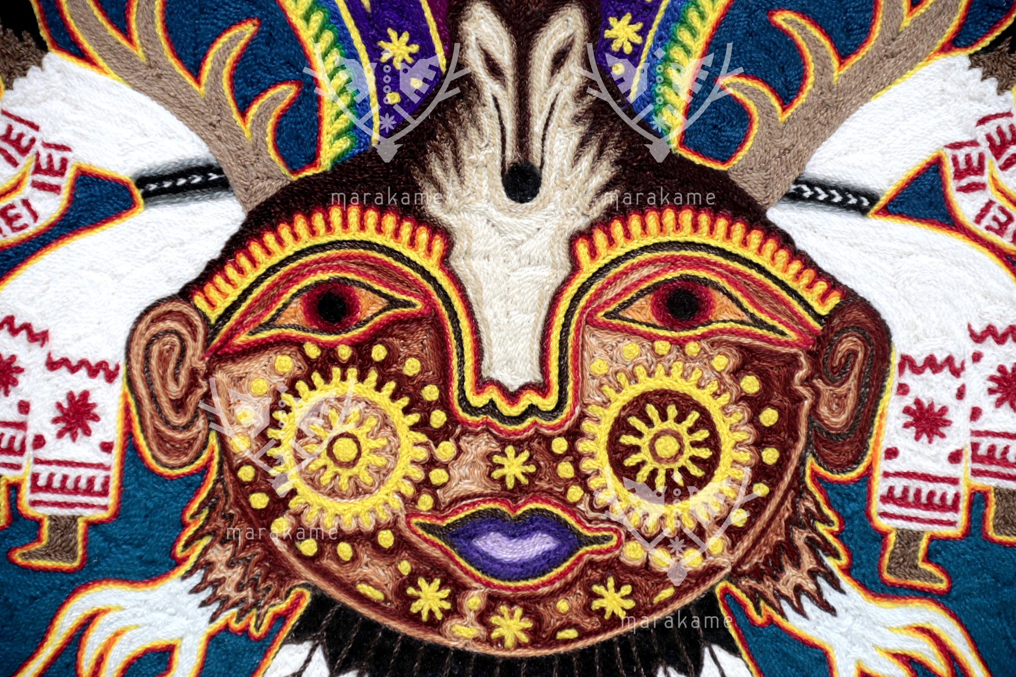 Nierika de Estambre fino Cuadro Huichol - Voz de los Kakaiyari - 30 x 30 cm.