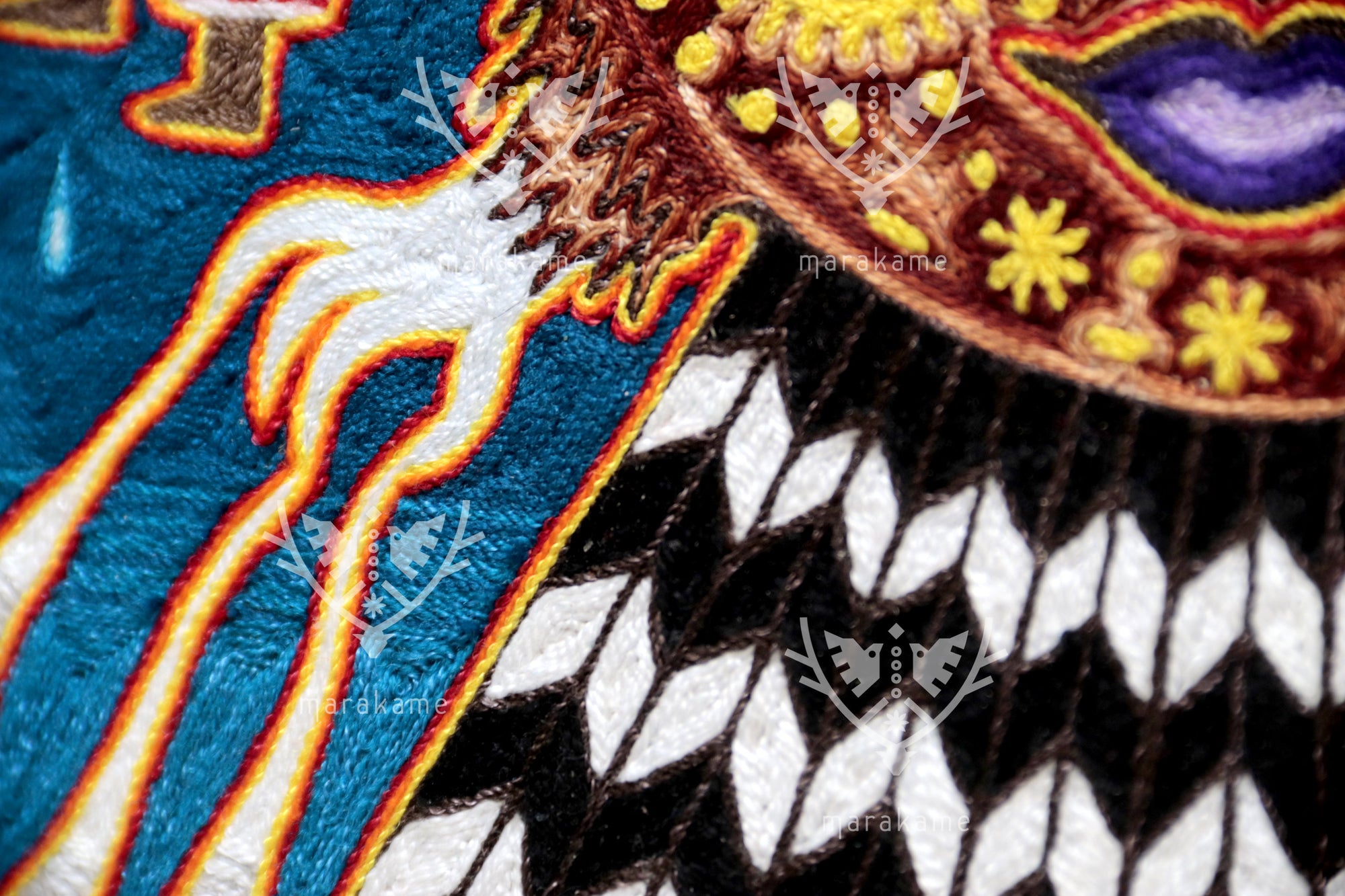Nierika de Estambre fino Cuadro Huichol - Voz de los Kakaiyari - 30 x 30 cm.