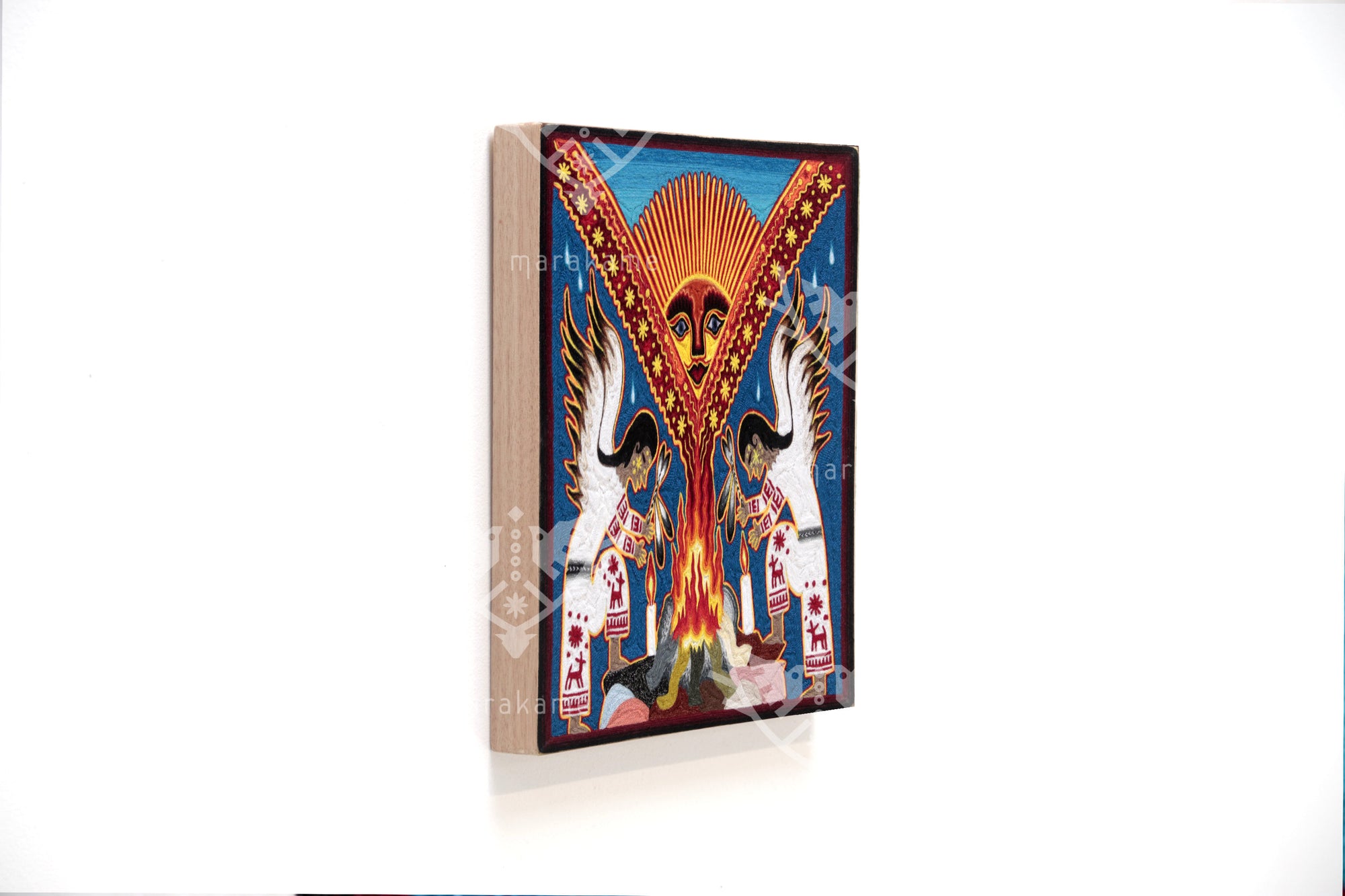 Nierika de Estambre fino Cuadro Huichol - Los guardianes de Tatewari - 30 x 30 cm.