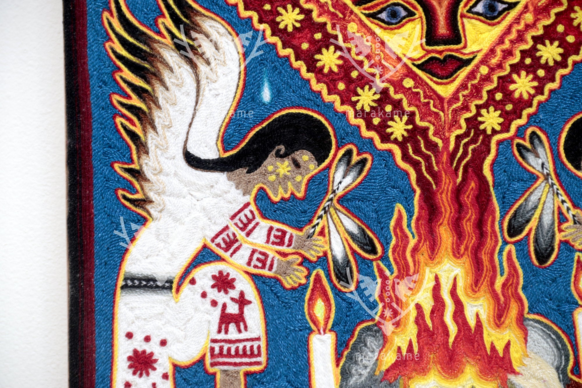 Nierika de Estambre fino Cuadro Huichol - Los guardianes de Tatewari - 30 x 30 cm.