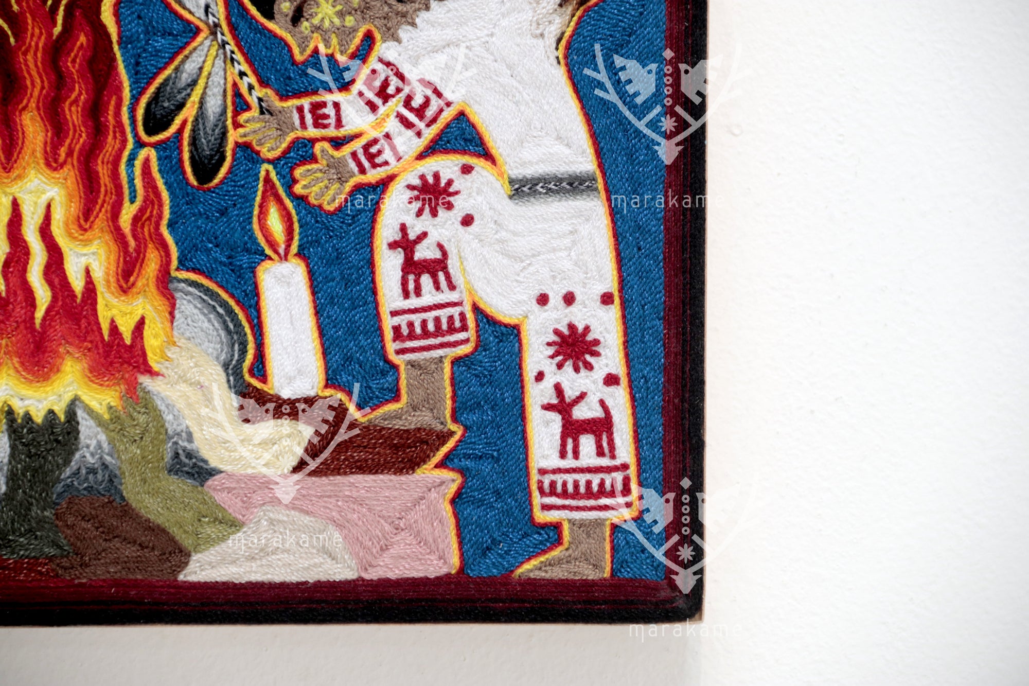 Nierika de Estambre fino Cuadro Huichol - Los guardianes de Tatewari - 30 x 30 cm.
