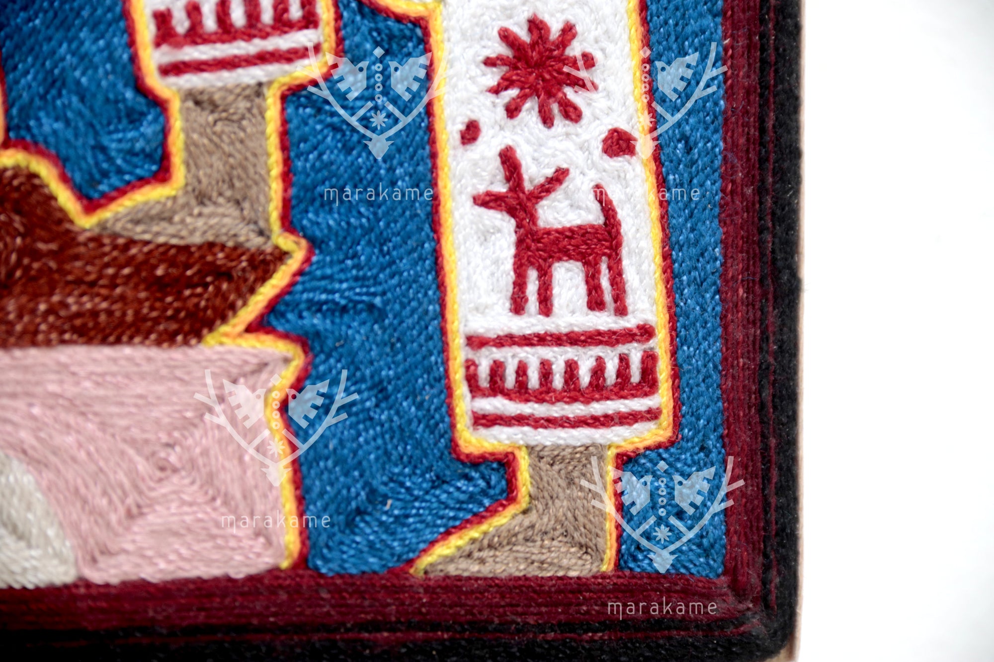 Nierika de Estambre fino Cuadro Huichol - Los guardianes de Tatewari - 30 x 30 cm.