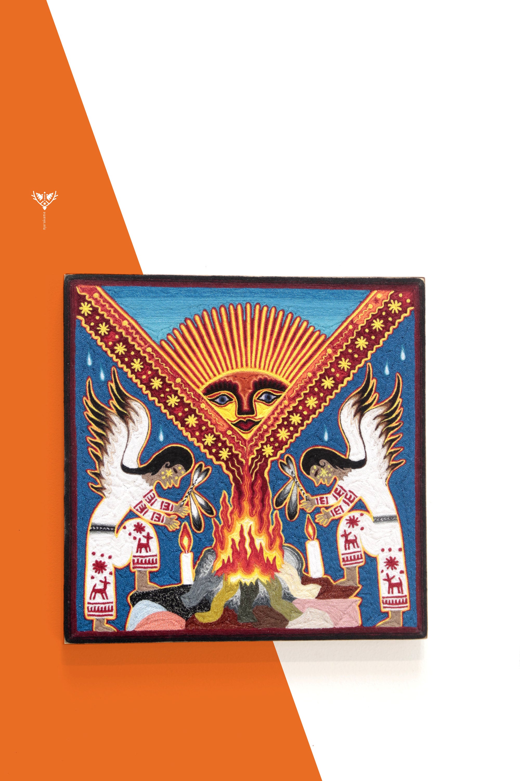 Nierika de Estambre fino Cuadro Huichol - Los guardianes de Tatewari - 30 x 30 cm.