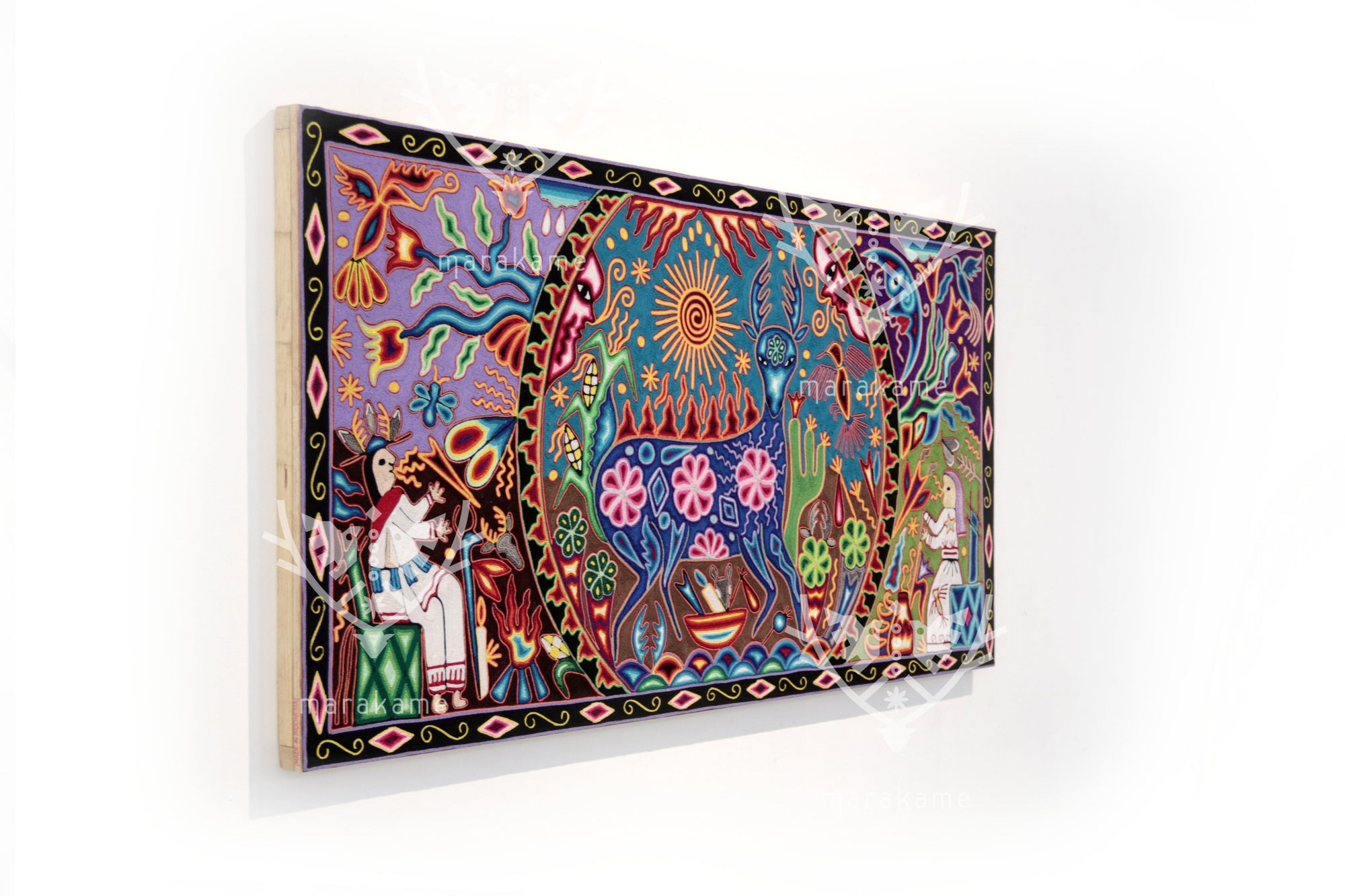 Nierika de Estambre Cuadro Huichol - Tamatsi Maxa Kauyumarie - 120 x 60 cm.