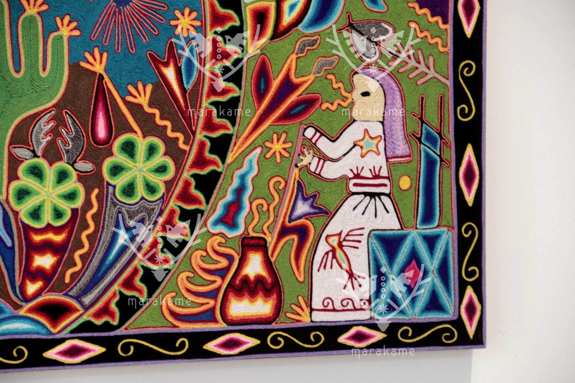 Nierika de Estambre Cuadro Huichol - Tamatsi Maxa Kauyumarie - 120 x 60 cm.